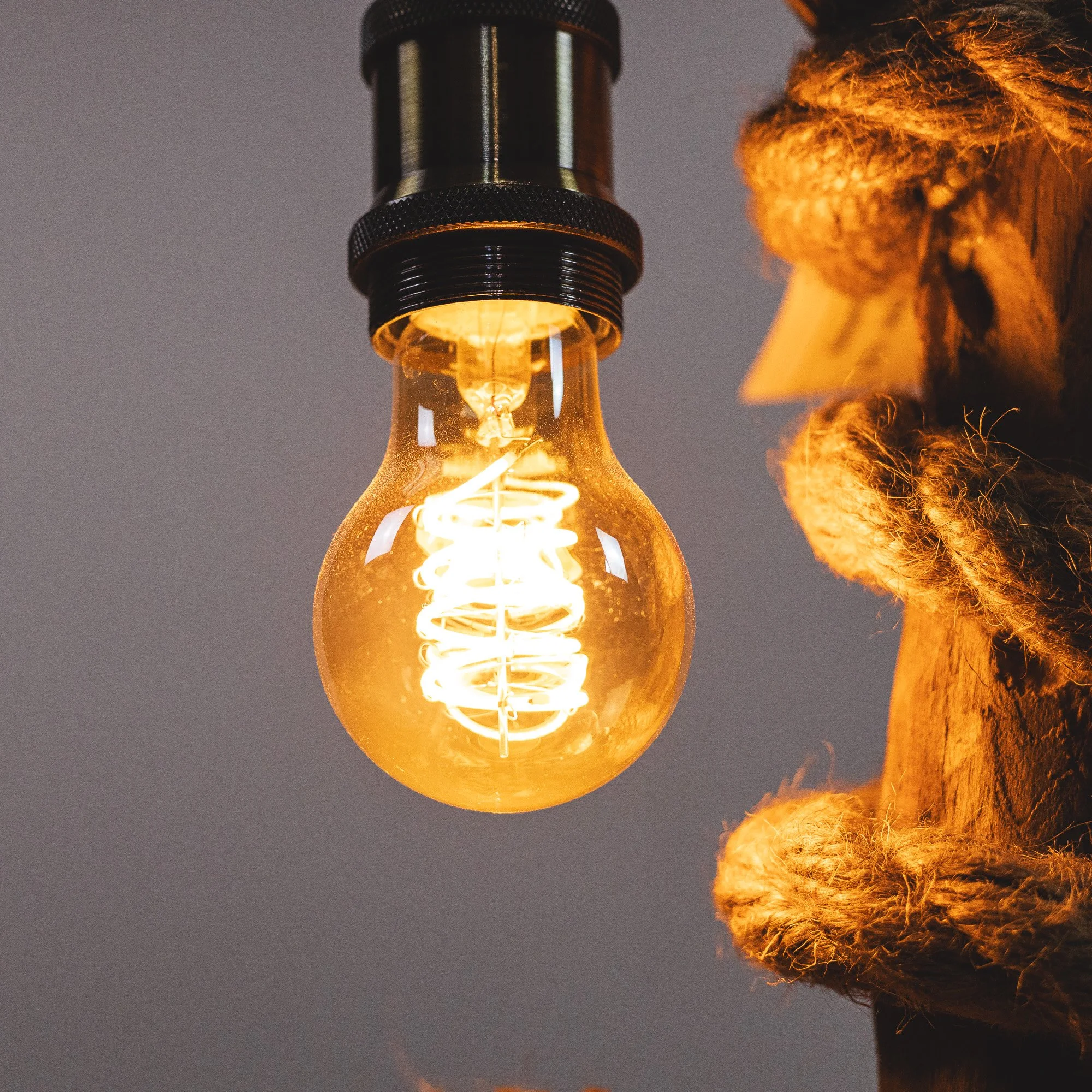 Handcrafted Natural Driftwood and Rope Twist Table Lamp