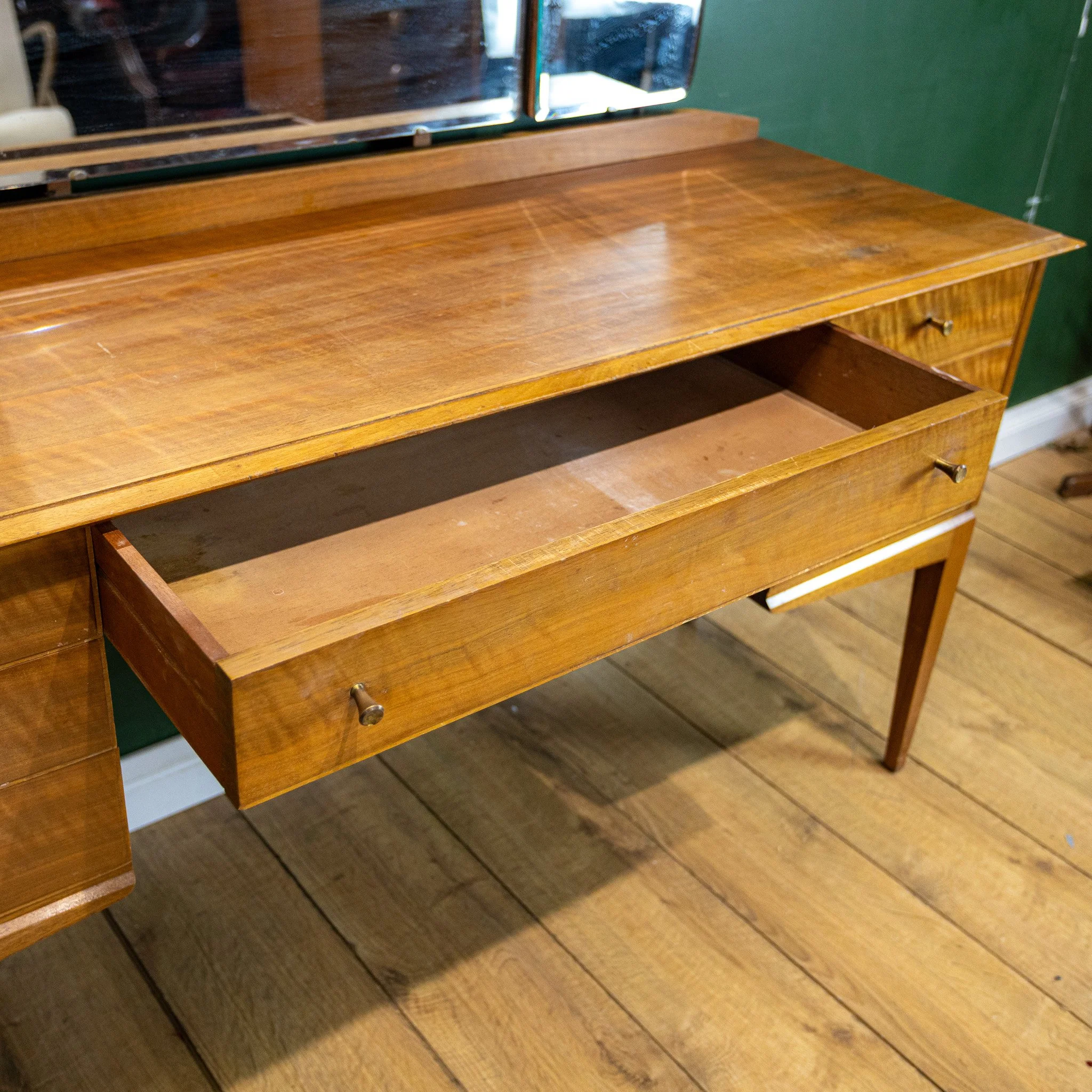Alfred Cox Walnut Triple Mirror Dressing Table
