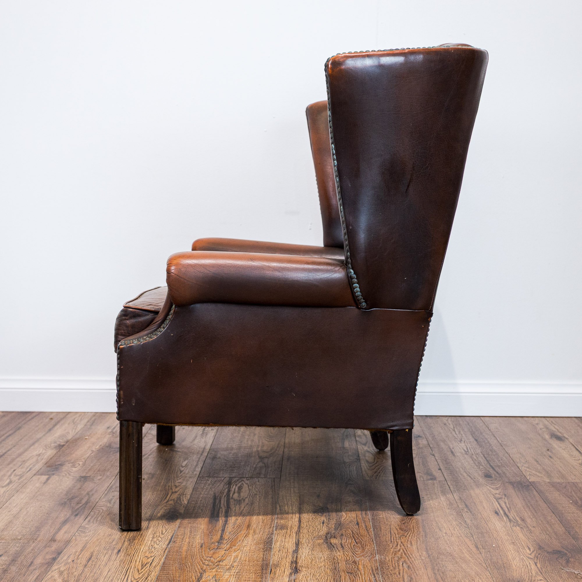 Brown Leather Chesterfield Wingback Armchair