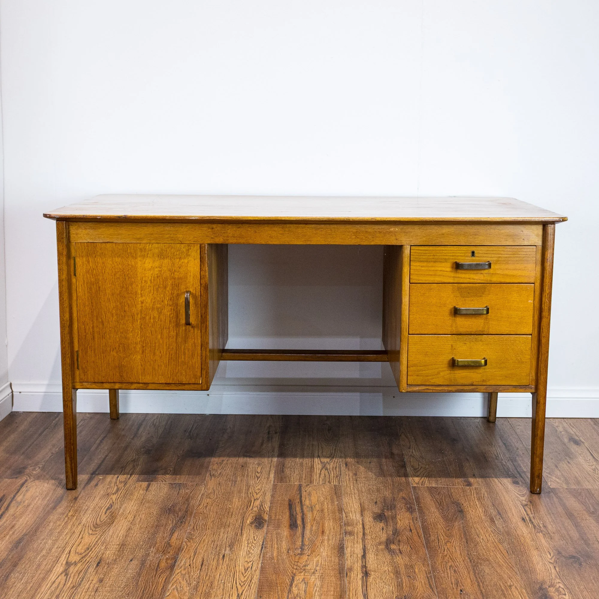 1950s Large Oak Office Pedestal Desk