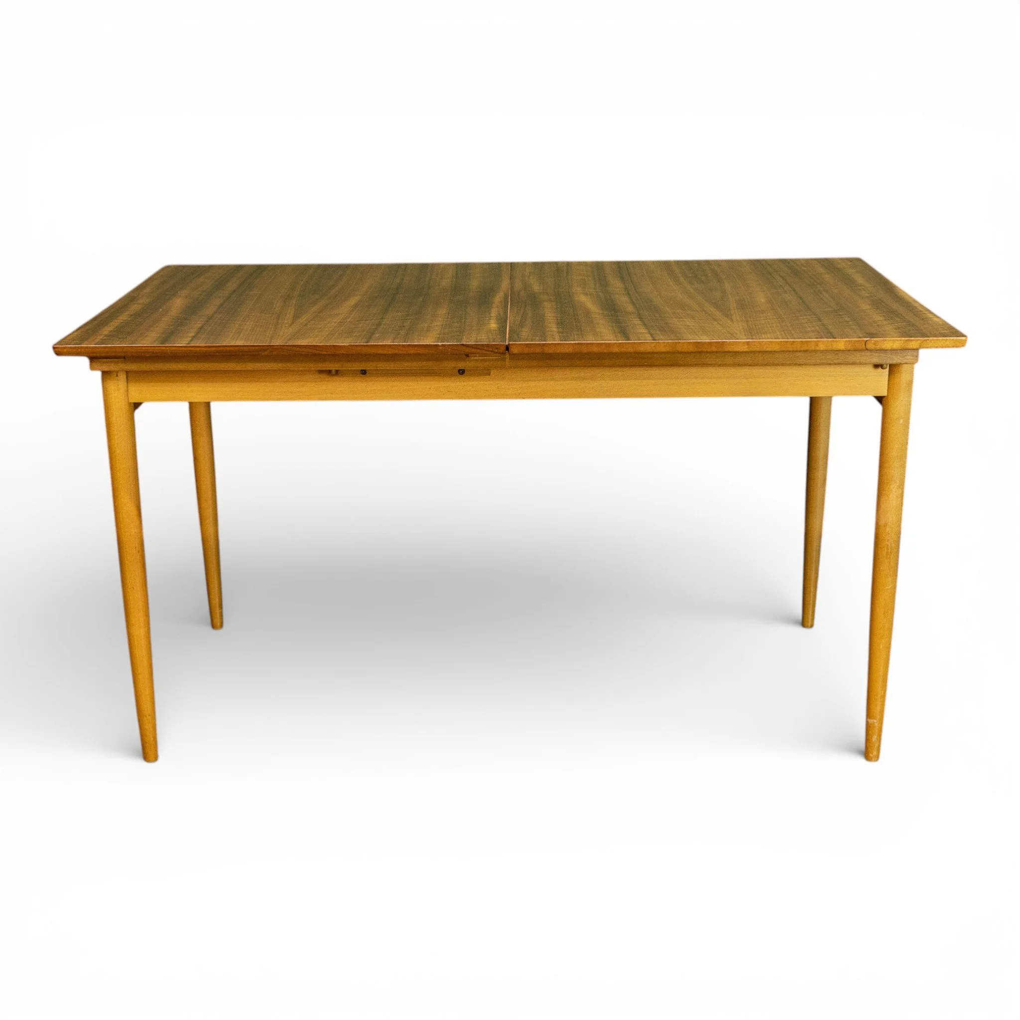 1960s Blonde Walnut Triple Folding Leaf Extending Dining Table