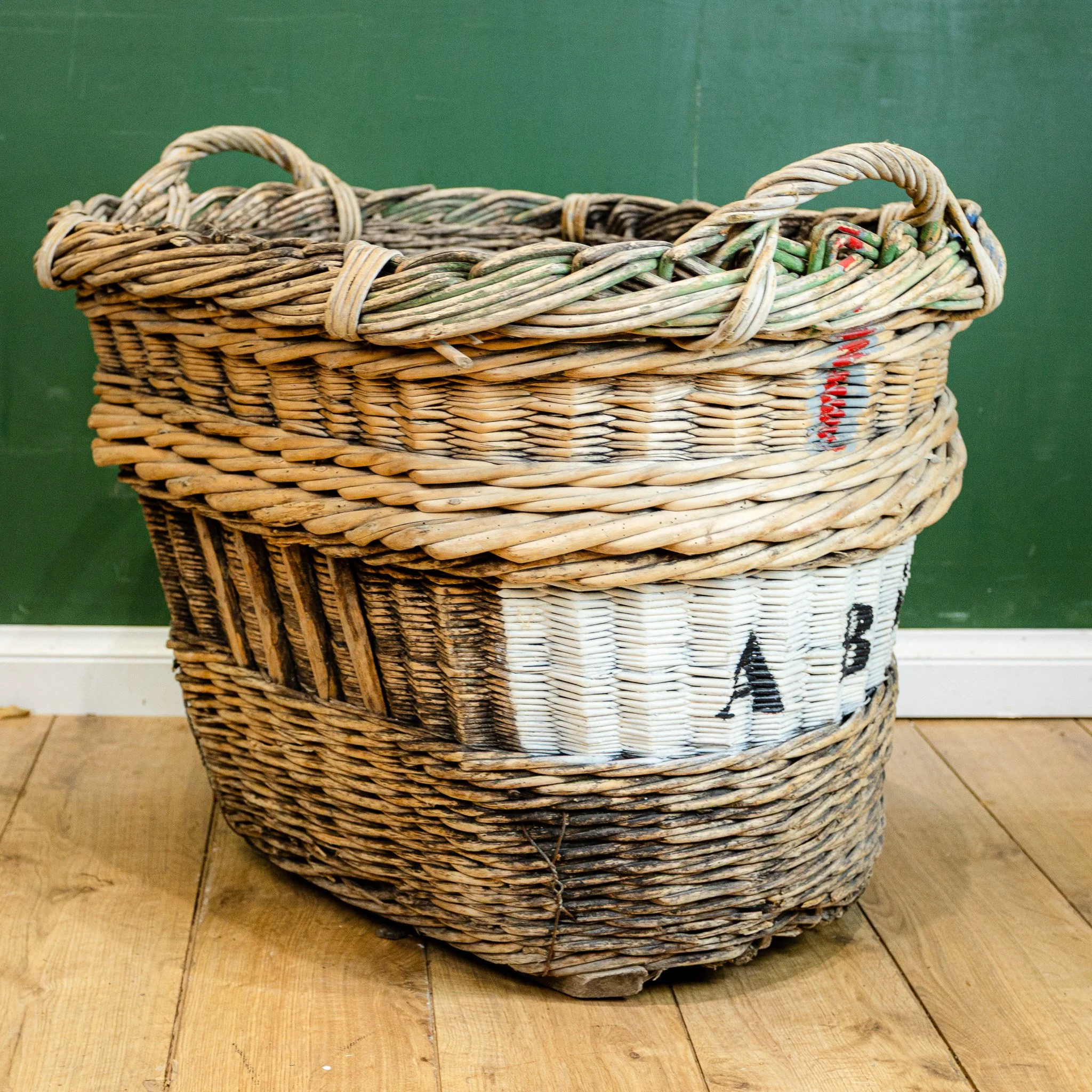 Reclaimed French Wicker Champagne Grape Basket