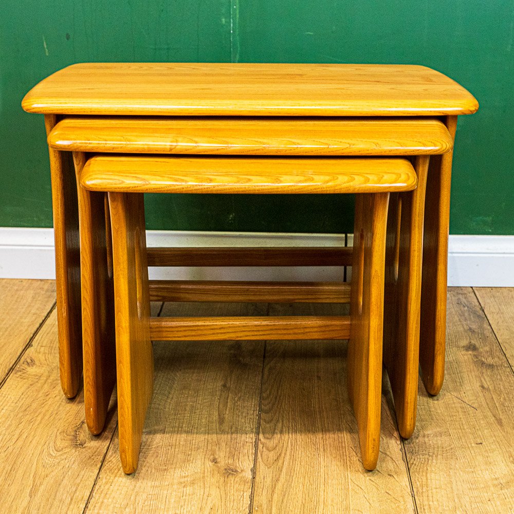 Ercol Gold Label Blonde Elm Nest of 3 Tables