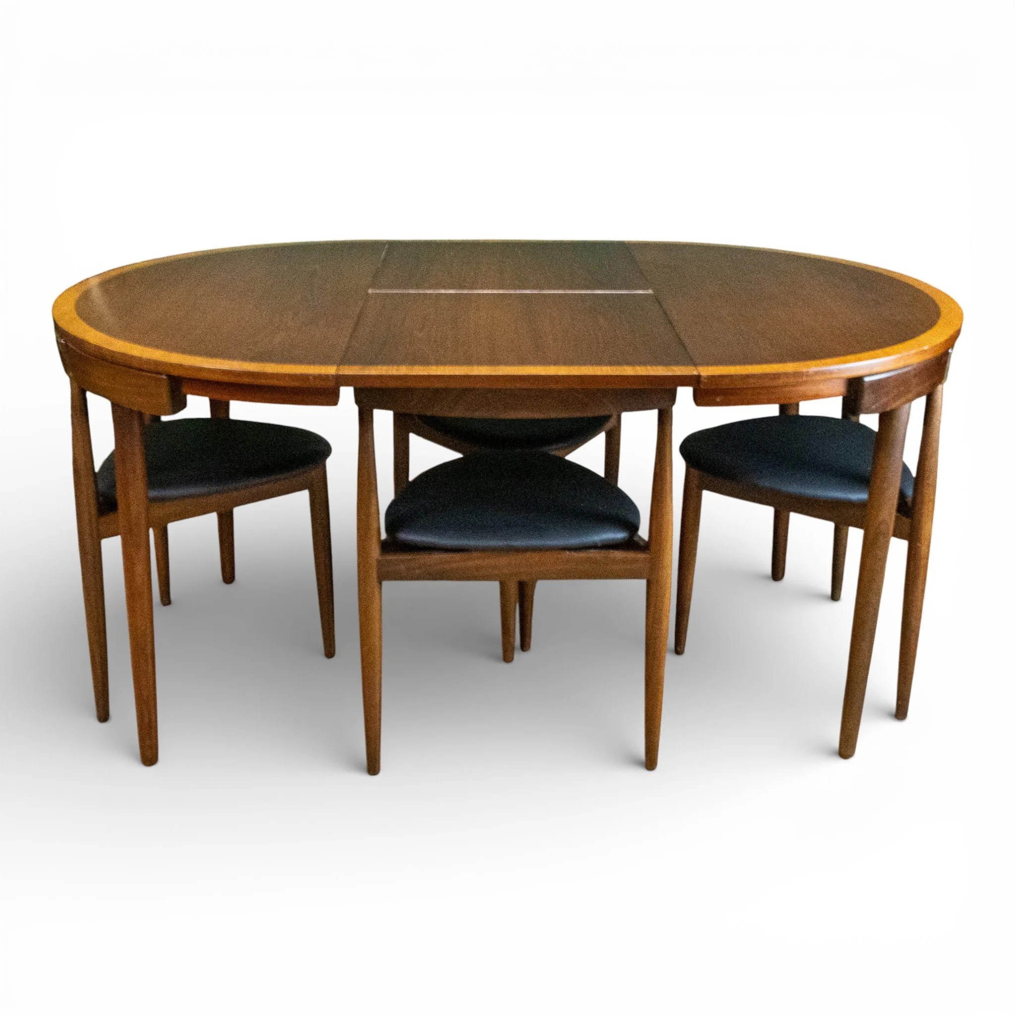 Frem Rolje Roundette Crossbanded Teak Dining Table & 4 Chairs