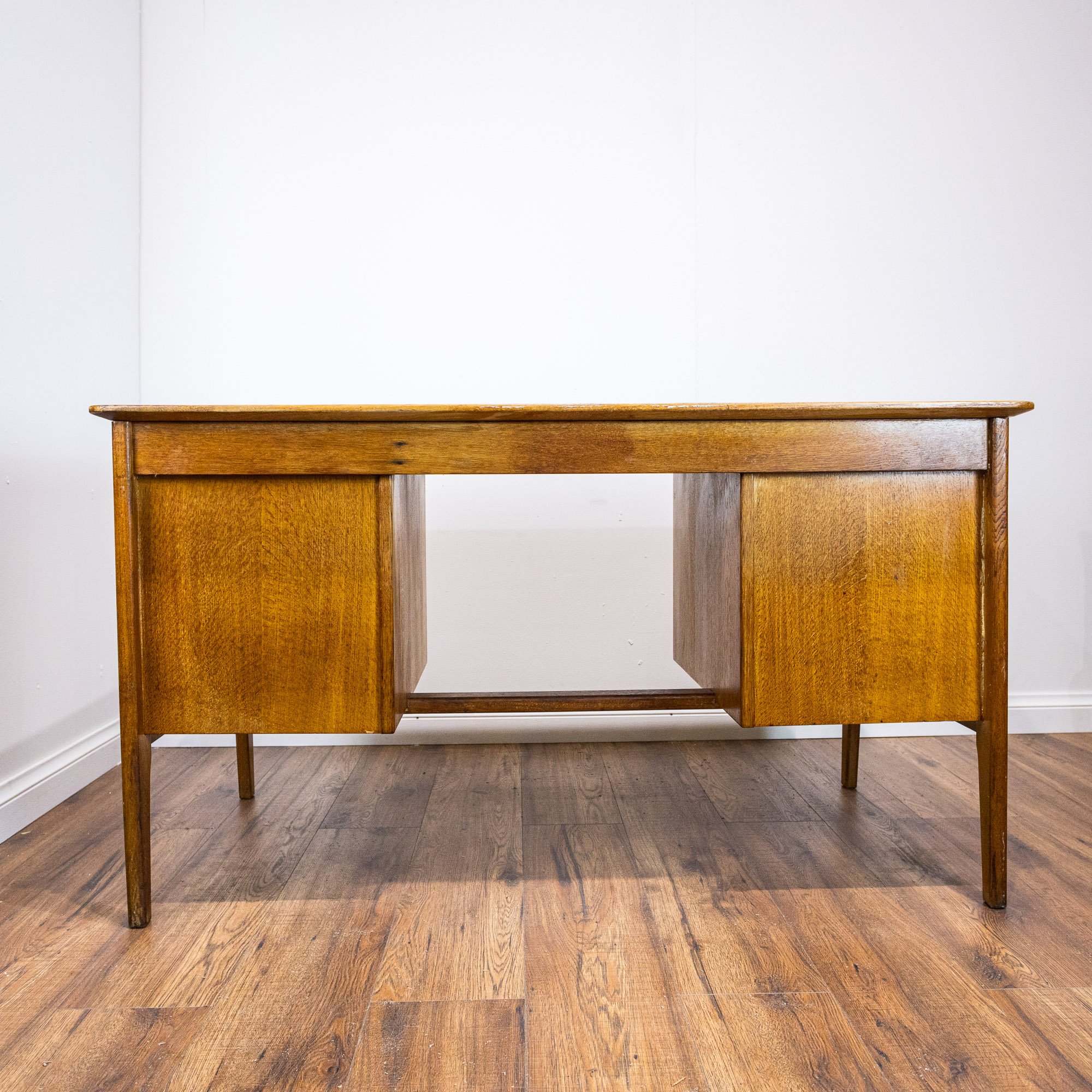 1950s Large Oak Office Pedestal Desk