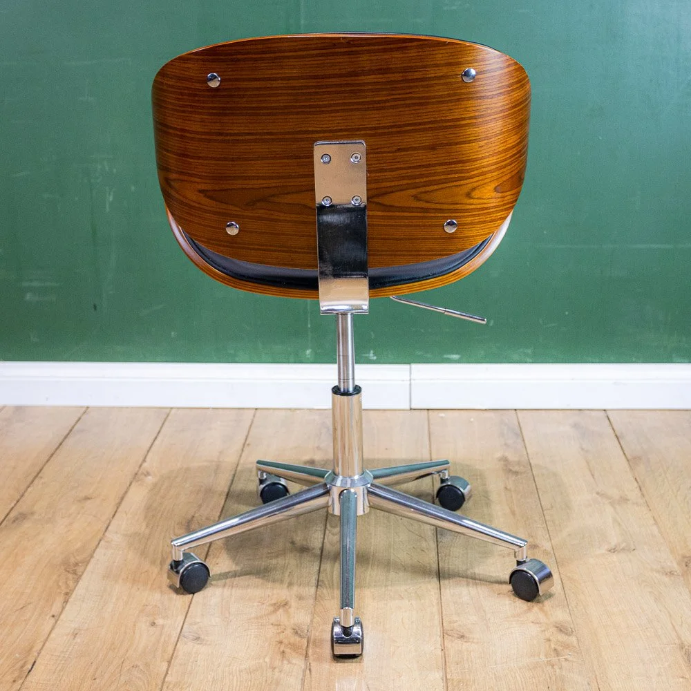 Eames Style Bentwood Teak & Chrome Office Chair