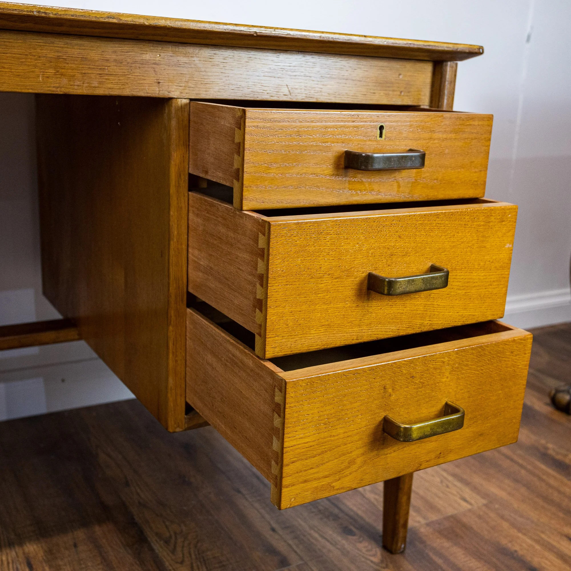 1950s Large Oak Office Pedestal Desk