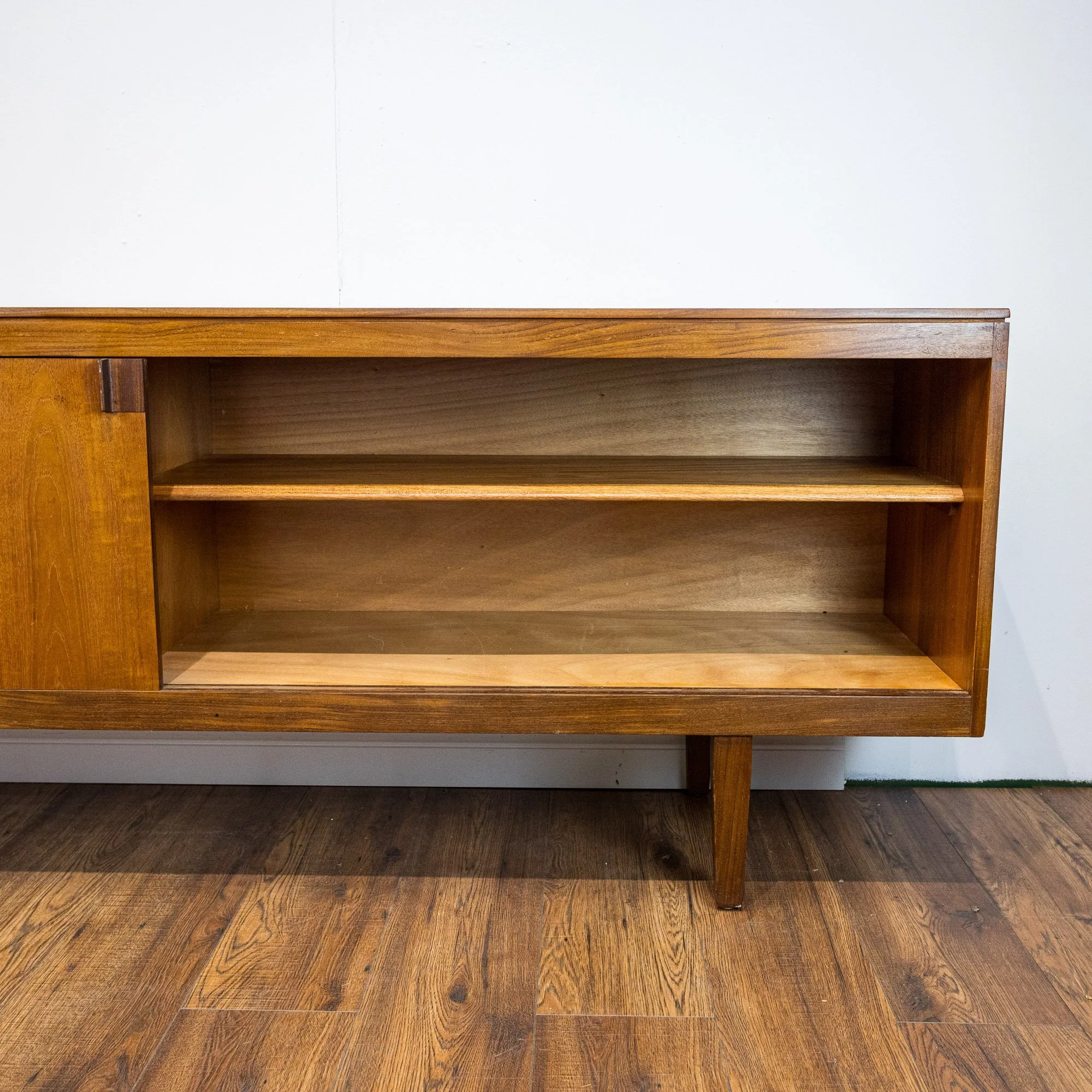 Archie Shine Long Teak Sliding Door Sideboard