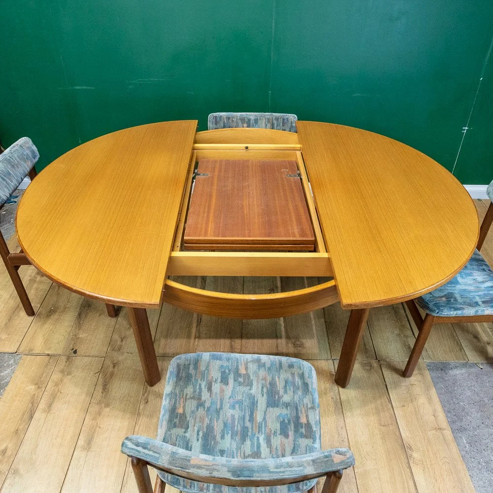 Mid-Century Teak Round Dining Table & 4 Chairs