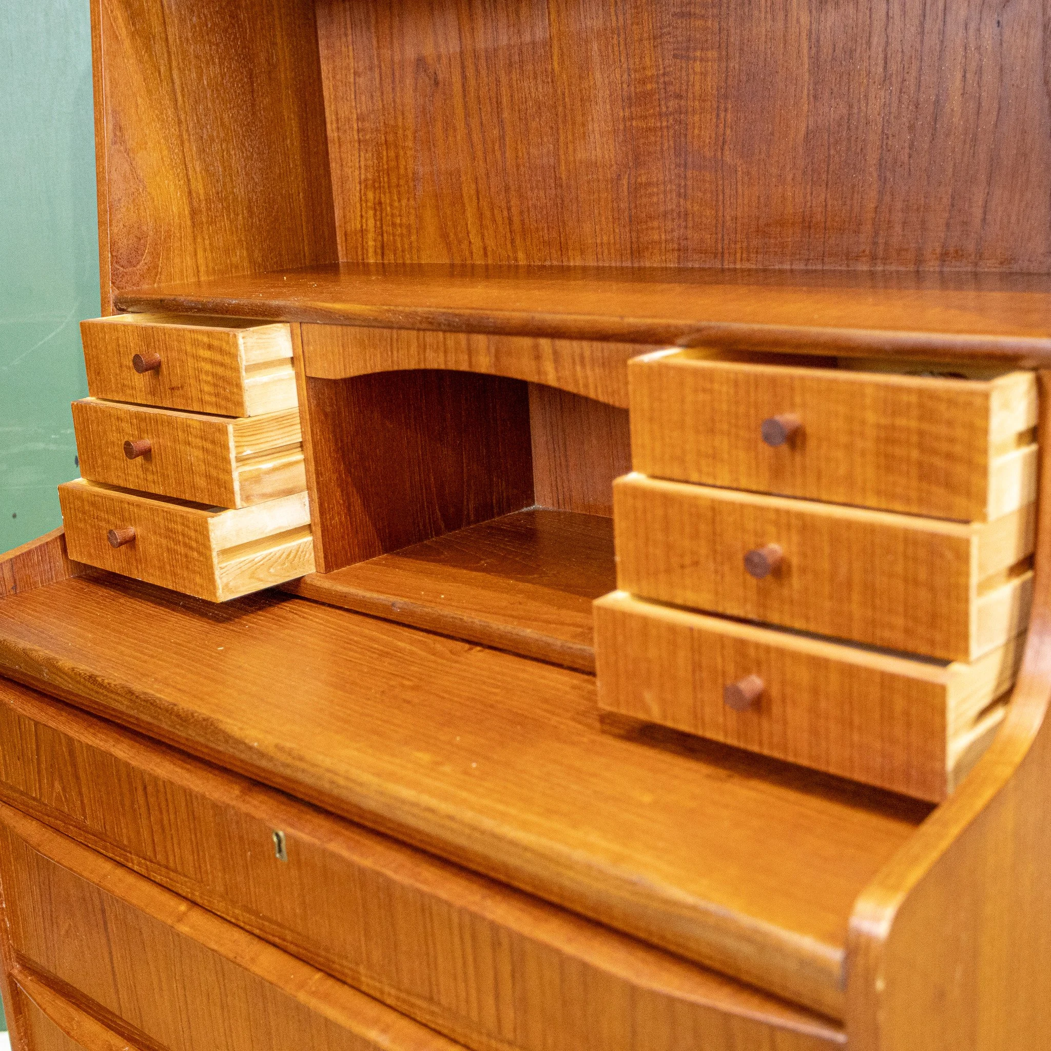 Danish Teak Secretaire Bureau Desk by Erik Petersen