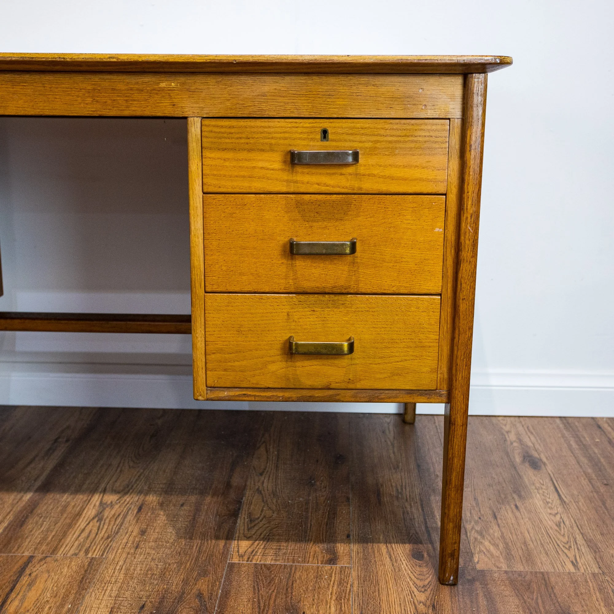 1950s Large Oak Office Pedestal Desk