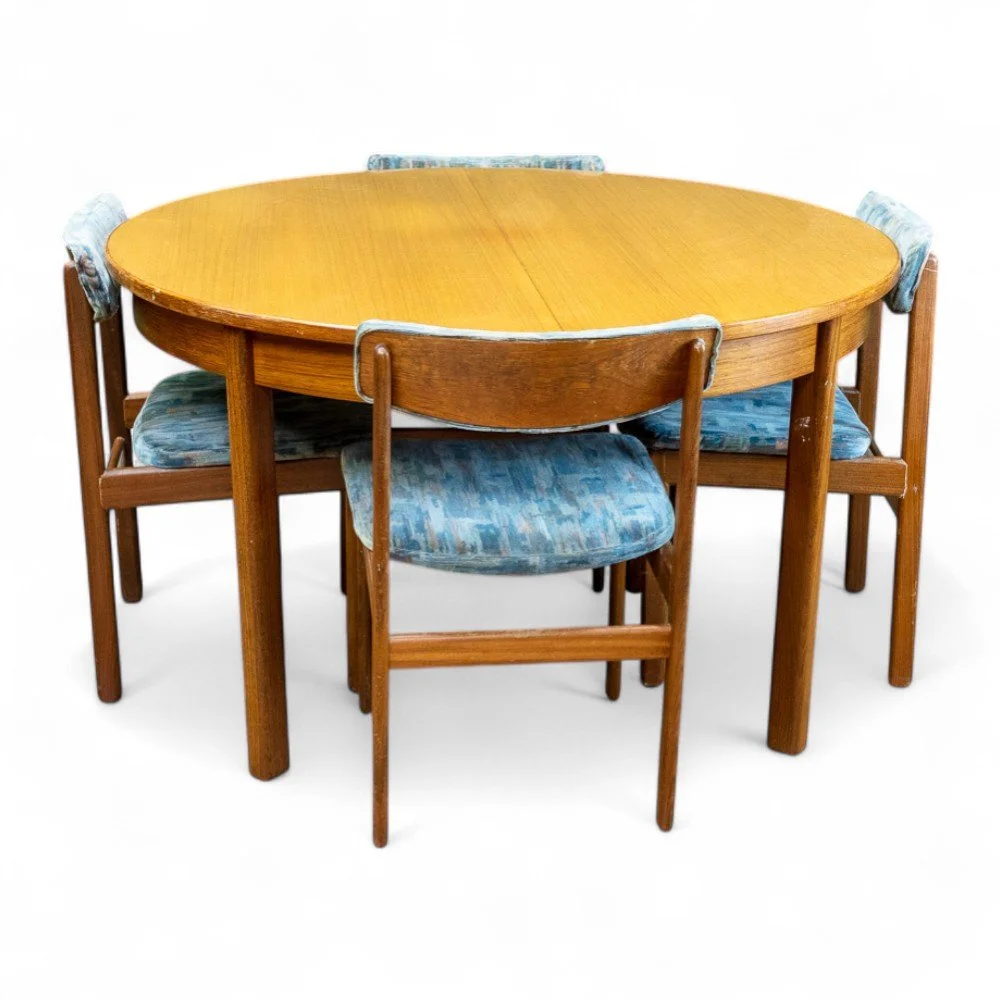 Mid-Century Teak Round Dining Table & 4 Chairs