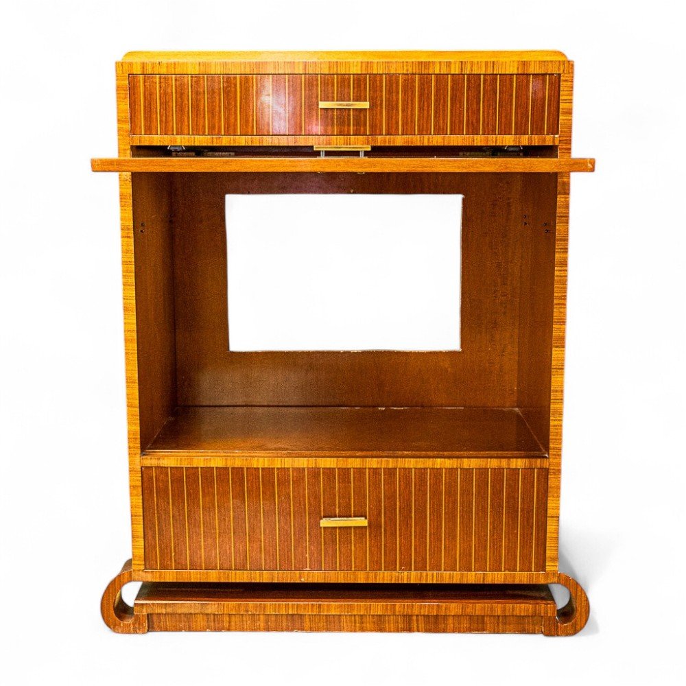 Art Deco Walnut Marquetry Media Cabinet