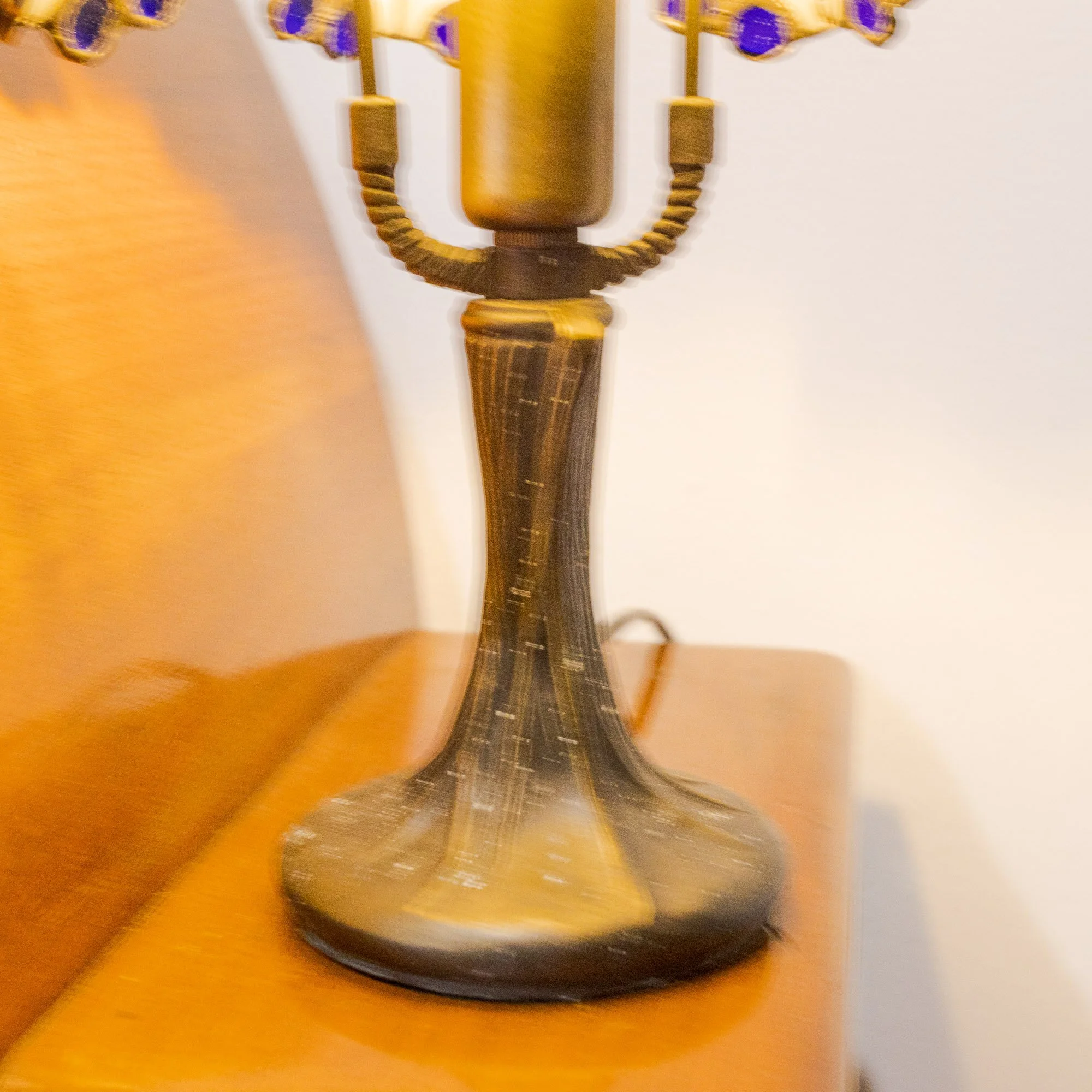 Pair of Tiffany Style Geometric Art Deco Table Lamps