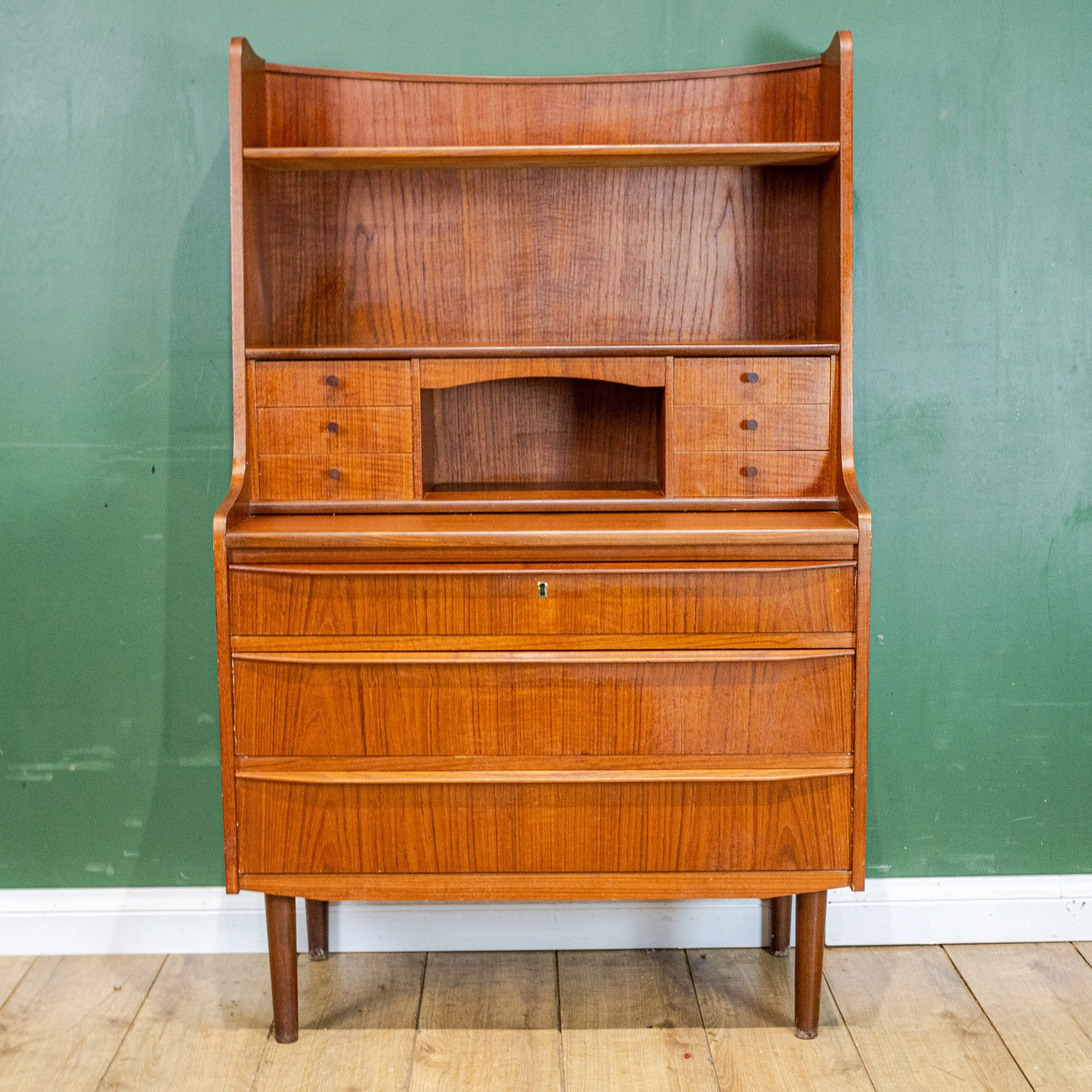Danish Teak Secretaire Bureau Desk by Erik Petersen