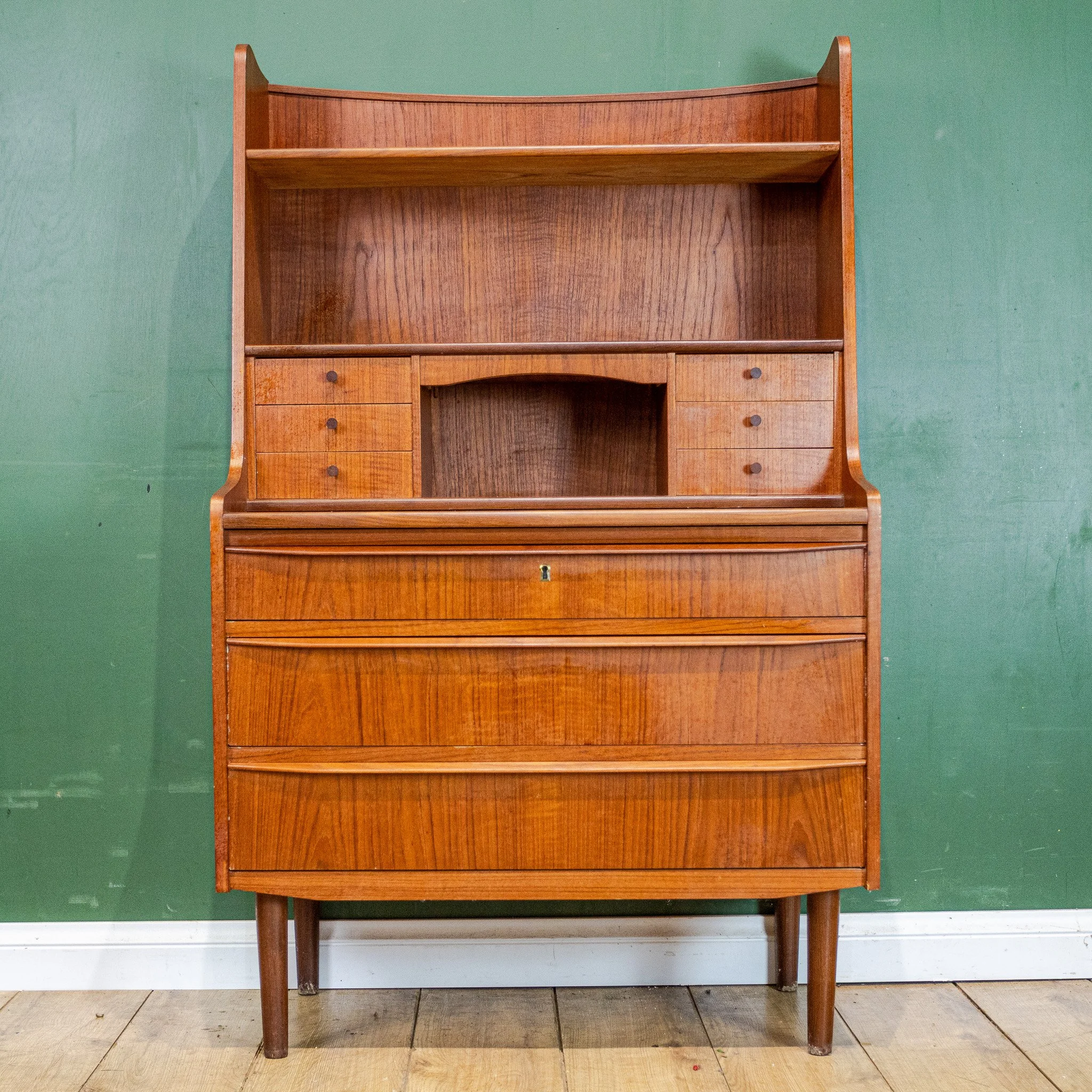 Danish Teak Secretaire Bureau Desk by Erik Petersen