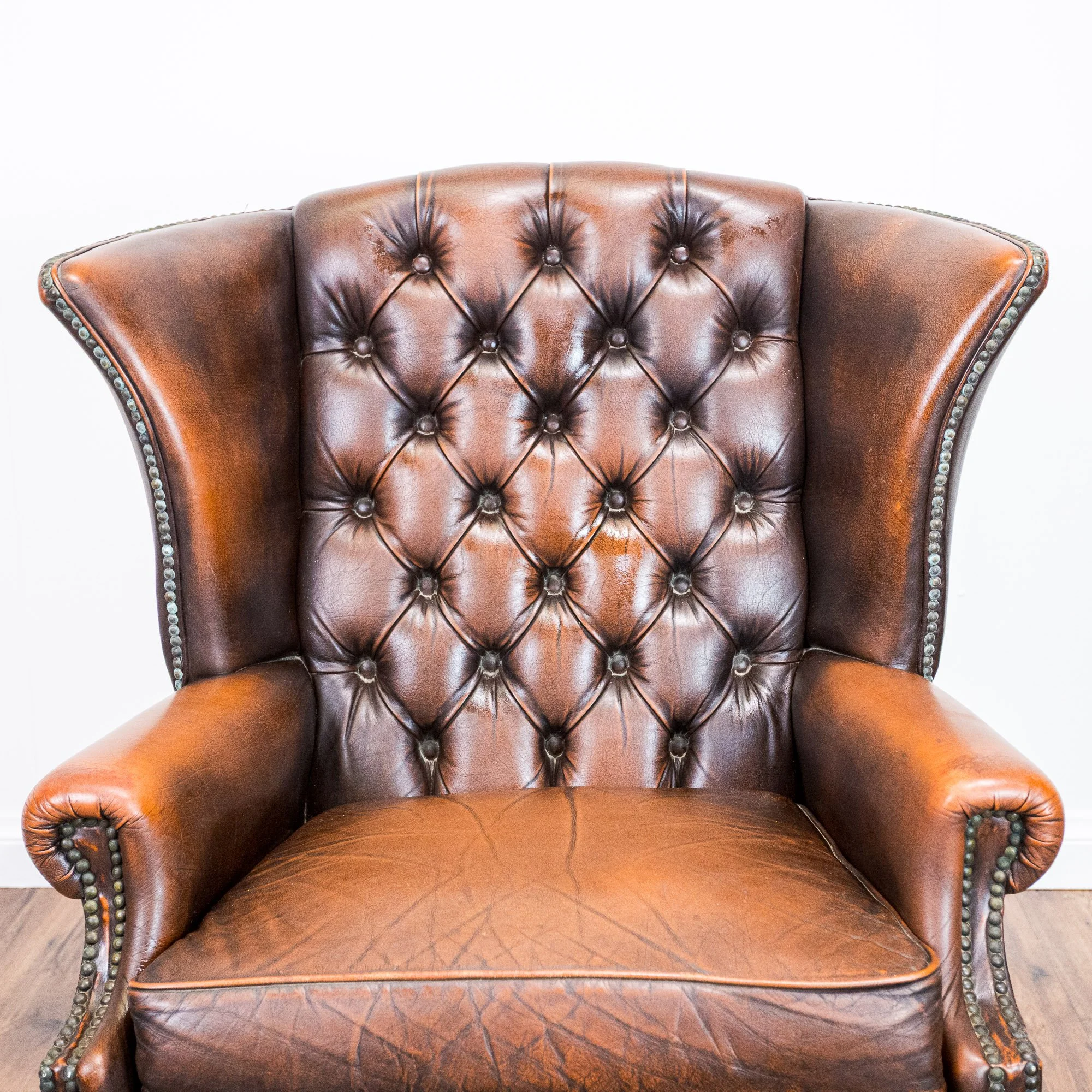 Brown Leather Chesterfield Wingback Armchair