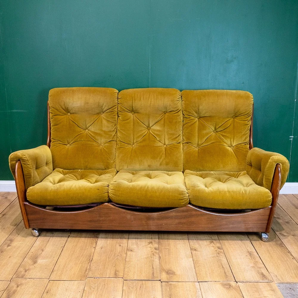 G Plan Saddle Sofa 3Pc Suite in Original Avocado Green