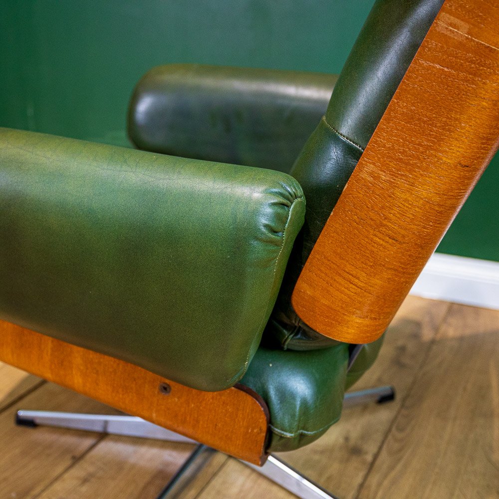 Guy Rogers 1950s Executive Swivel Teak & Leather Armchair
