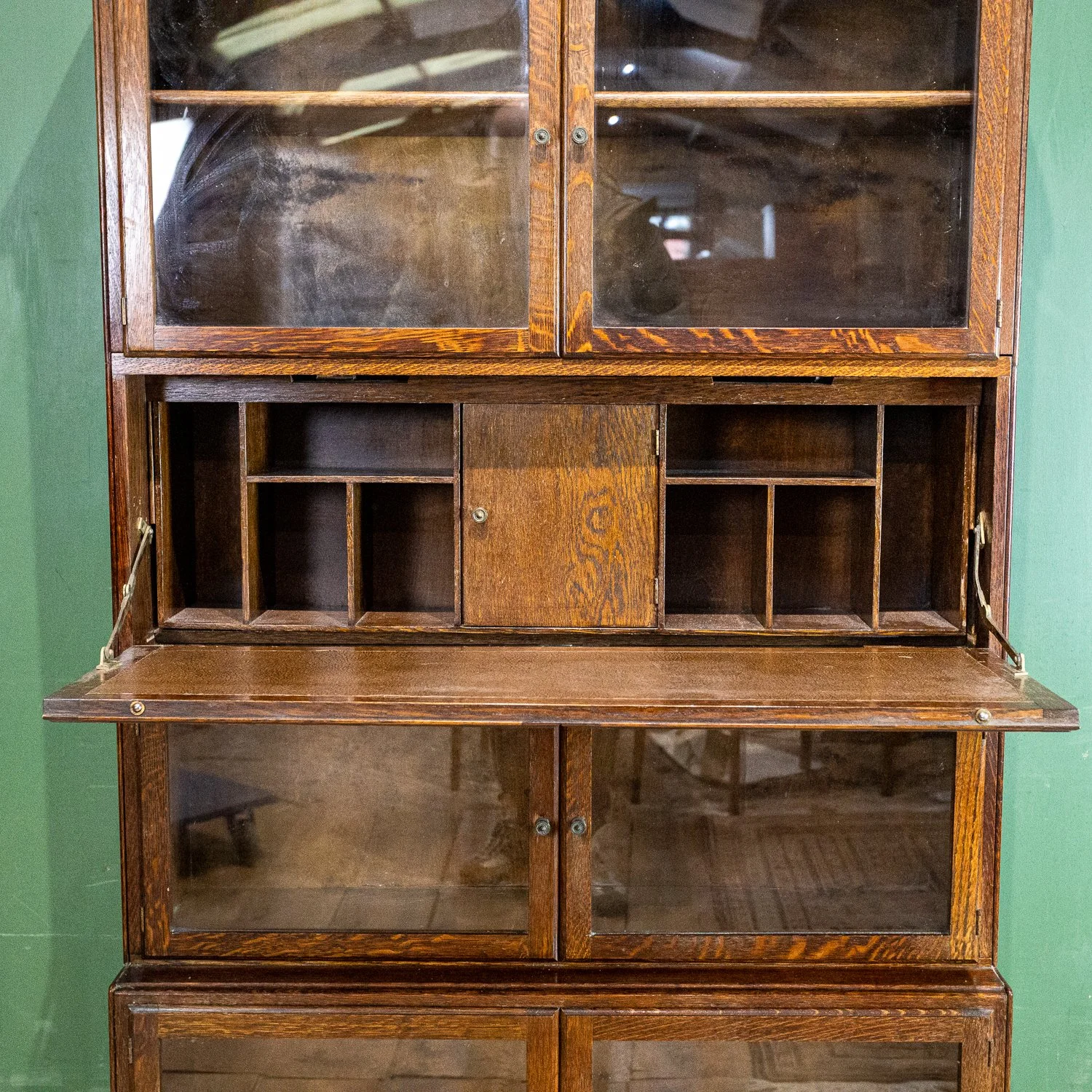 Minty Four Section Oak Stacking Secretaire Bookcase