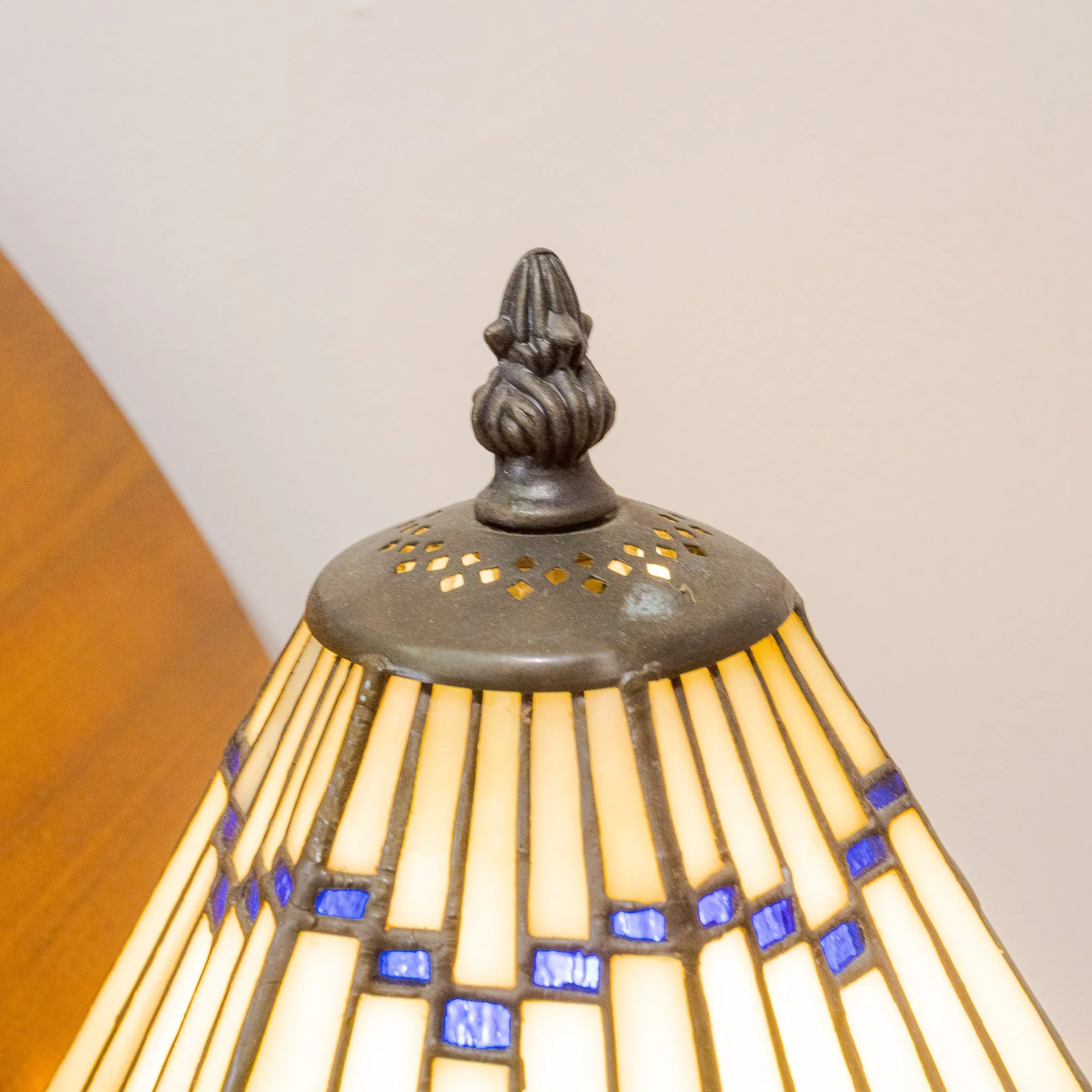 Pair of Tiffany Style Geometric Art Deco Table Lamps
