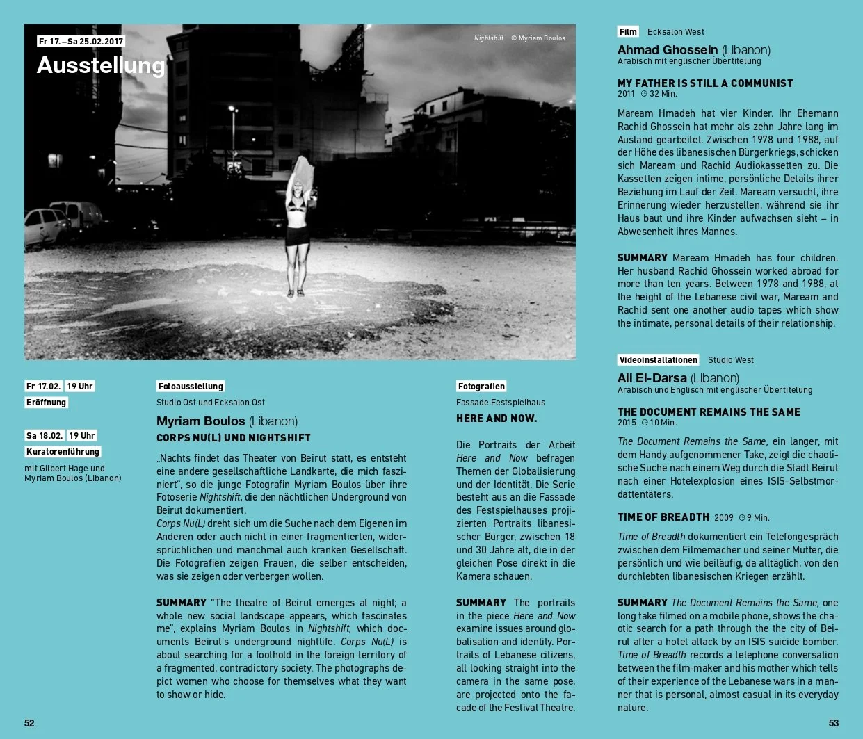 A black and white photo of a woman standing in an empty parking lot at night, holding a large bag above her head. Tall buildings are visible in the background, and the sky appears cloudy.