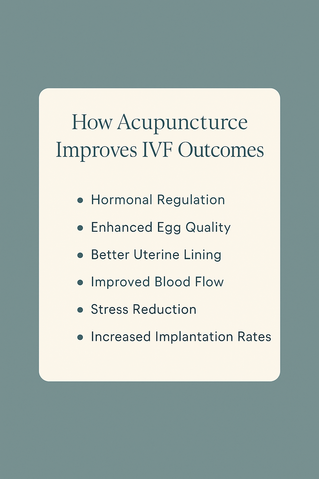 Graphic explaining how IVF acupuncture in Middlesbrough supports hormonal balance and implantation.