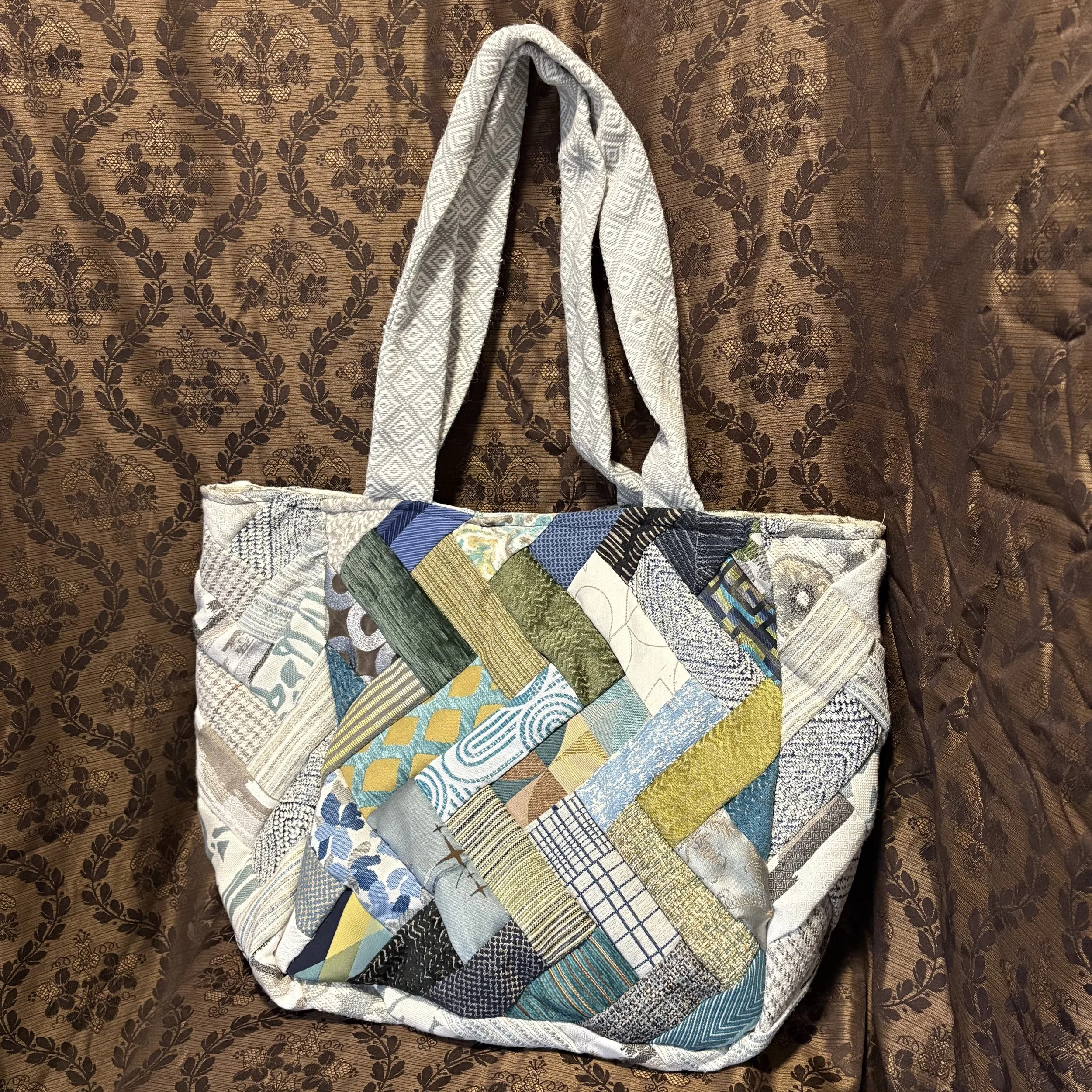 Teal Vertical Herringbone Bag