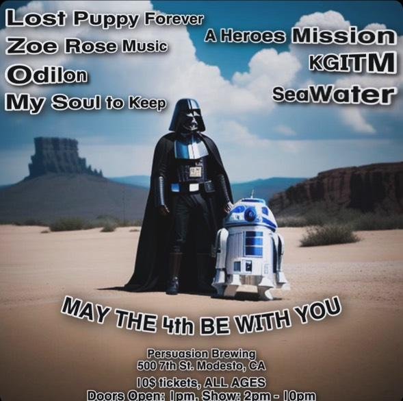 May the 4th Be With You Festival 
Us Pups will be beamed to Modesto this Saturday via Pizza Beam! 
Come Out to Persuasion Brewing Co. 
Come celebrate Star Wars day &amp; see local rising artists perform live at @persuasionbrewing in Modesto, CA! It&r