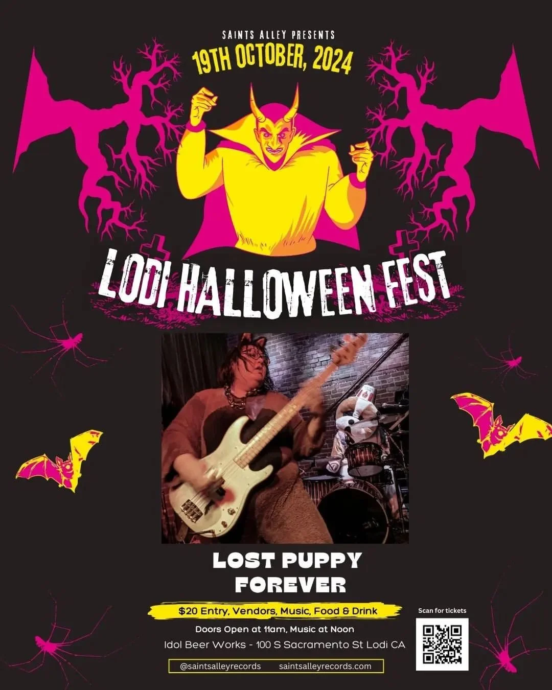 Awhooooo! It's Lodi Halloween Fest let's party!

Lost Puppy Forever, two of the luckiest dogs on Earth. One night in their music studio, Feral Cat Studios. They were visited by aliens who gave them a spaceship with a powerful pizza beam that would al