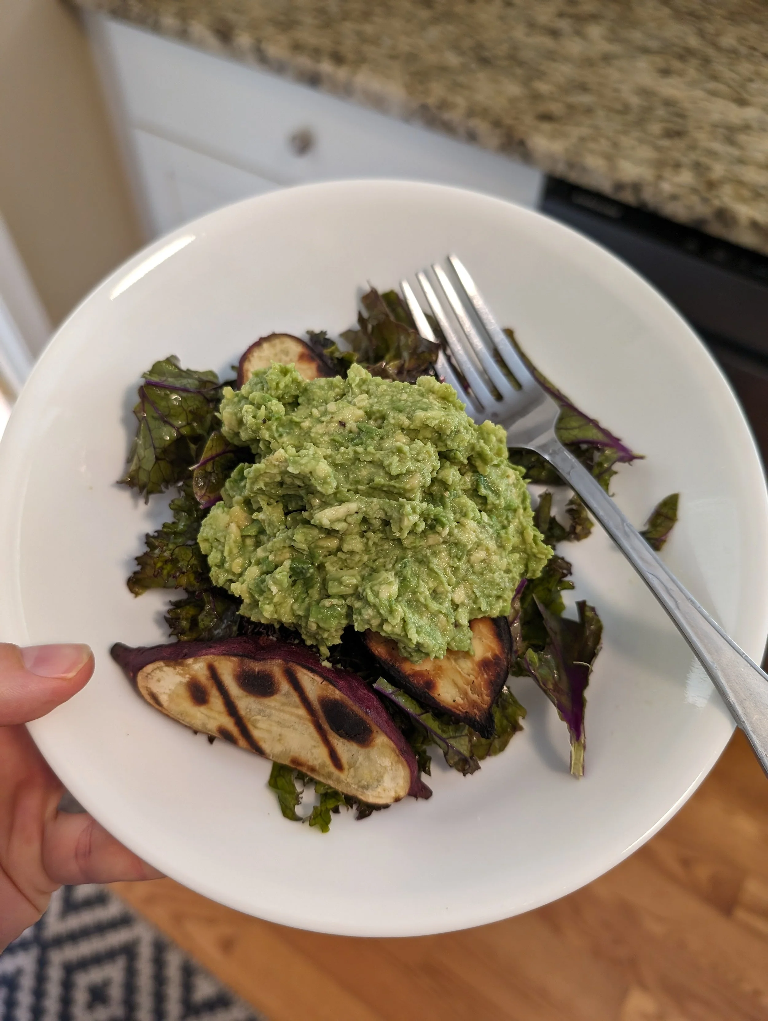 Japanese Yam and Kale Salad with Creamy Avocado Dip — I Knead This