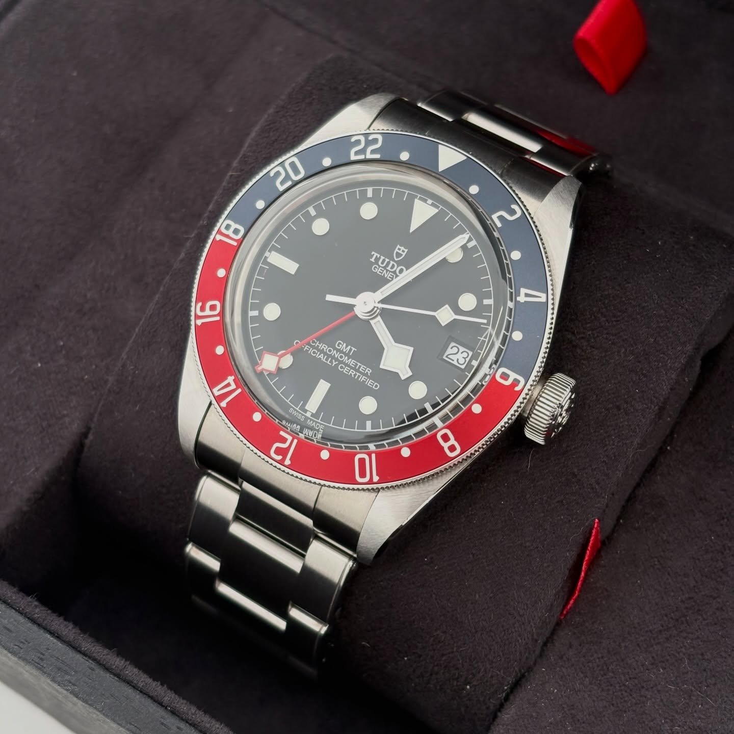 &pound;2450 💸

Tudor Black Bay GMT
Model 79830RB
Year 2020
Manufacture Calibre MT5652 (COSC)Self-winding mechanical movement with bidirectional rotor system,&nbsp;Power reserve of approximately 70 hours
41mm steel case with polished and satin finish