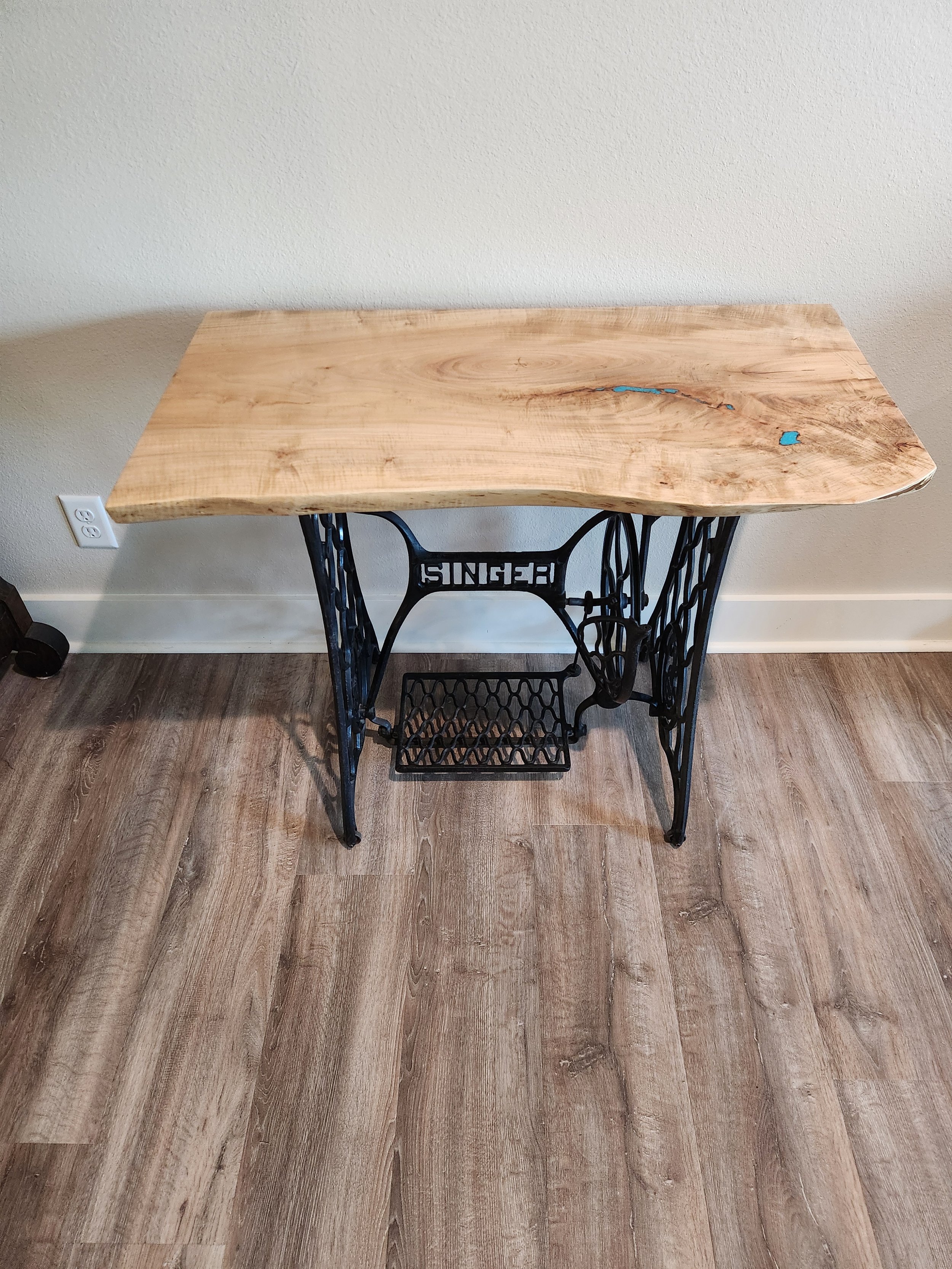 Sewing Treadle table with Sugar Maple slab