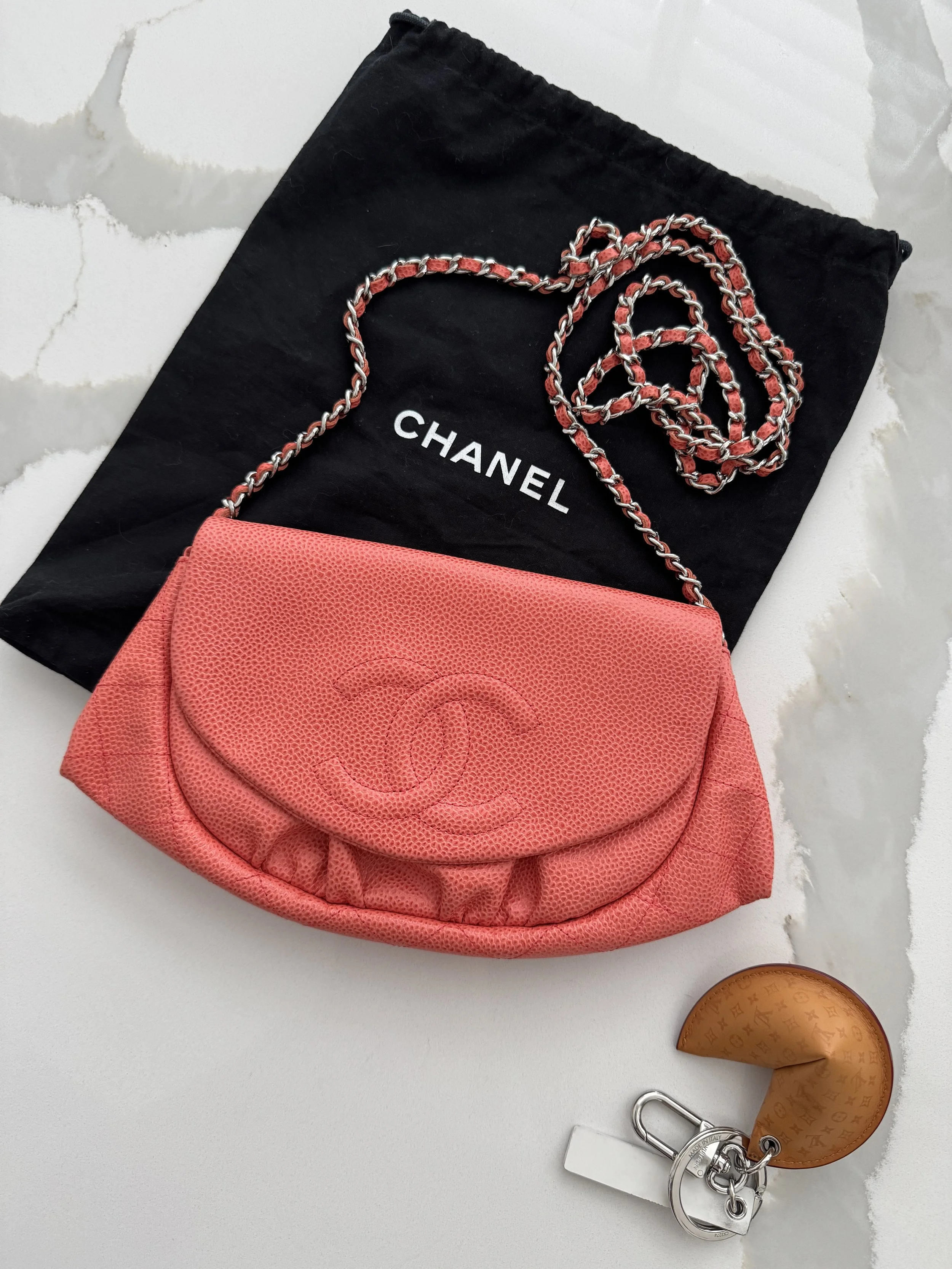 Chanel Half Moon Wallet on Chain (salmon/coral)