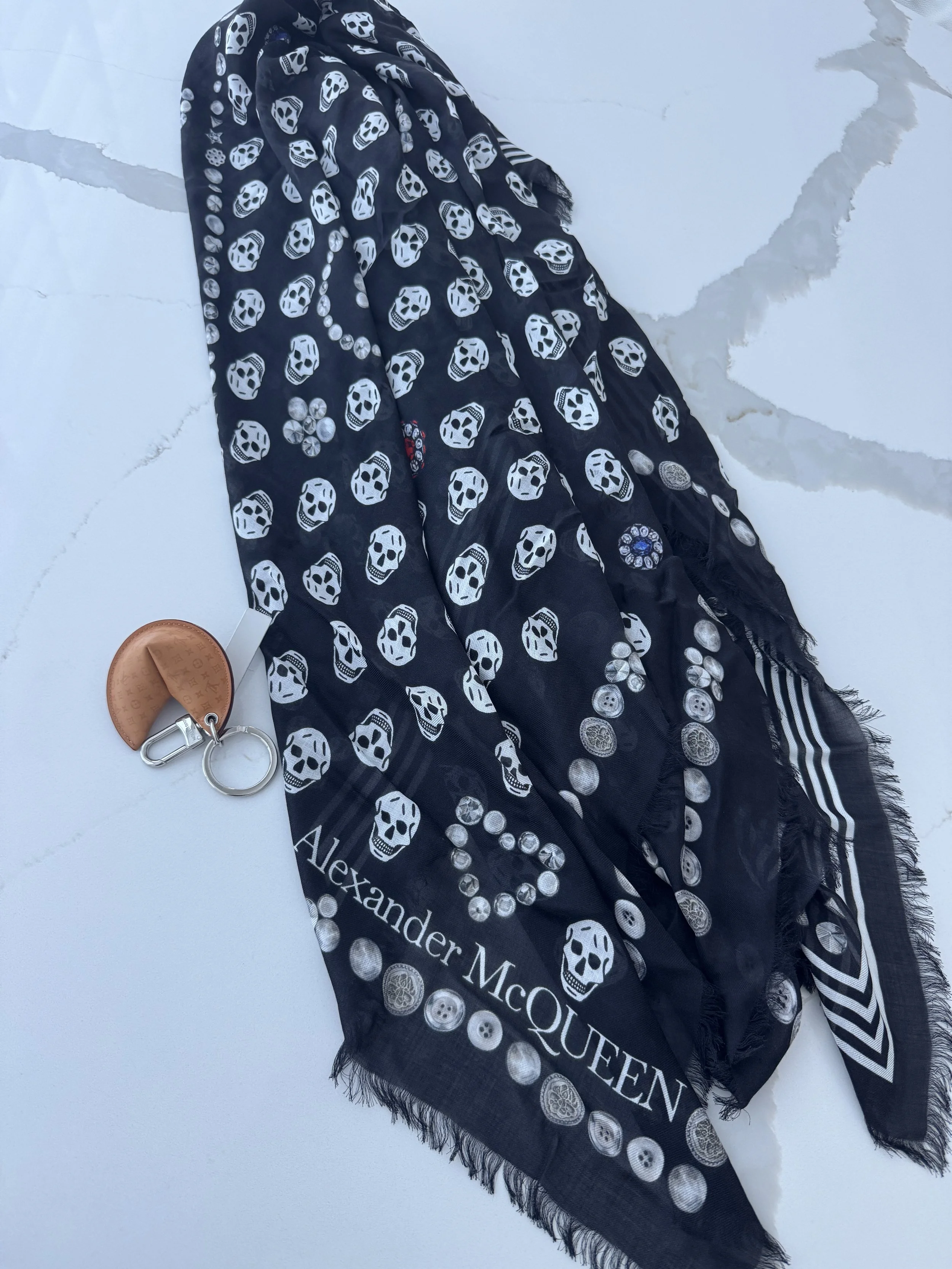 Alexander McQueen Shawl Jewelled button biker print