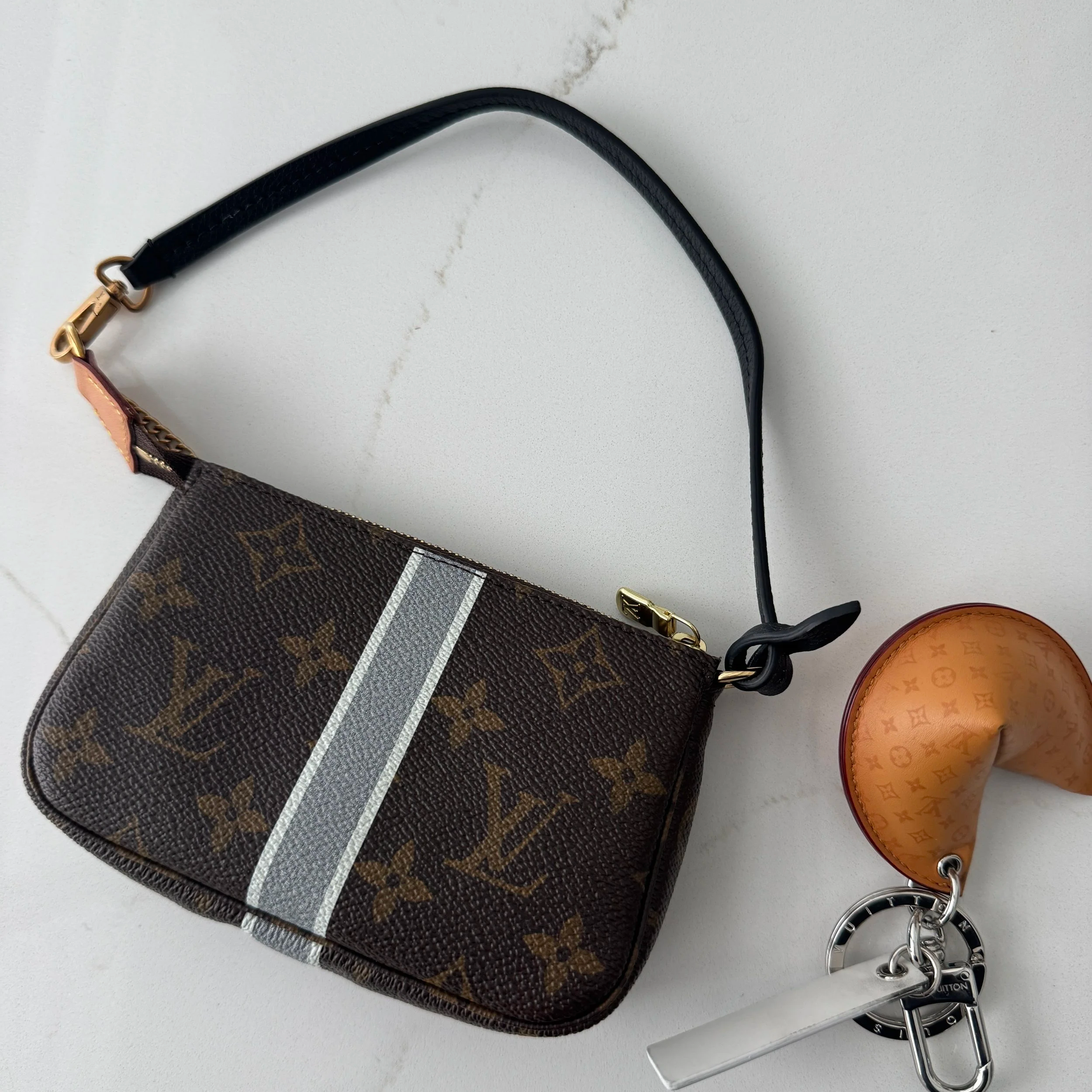 Louis Vuitton Pochette/Pouch Wristlet in black and antique gold Strap Only