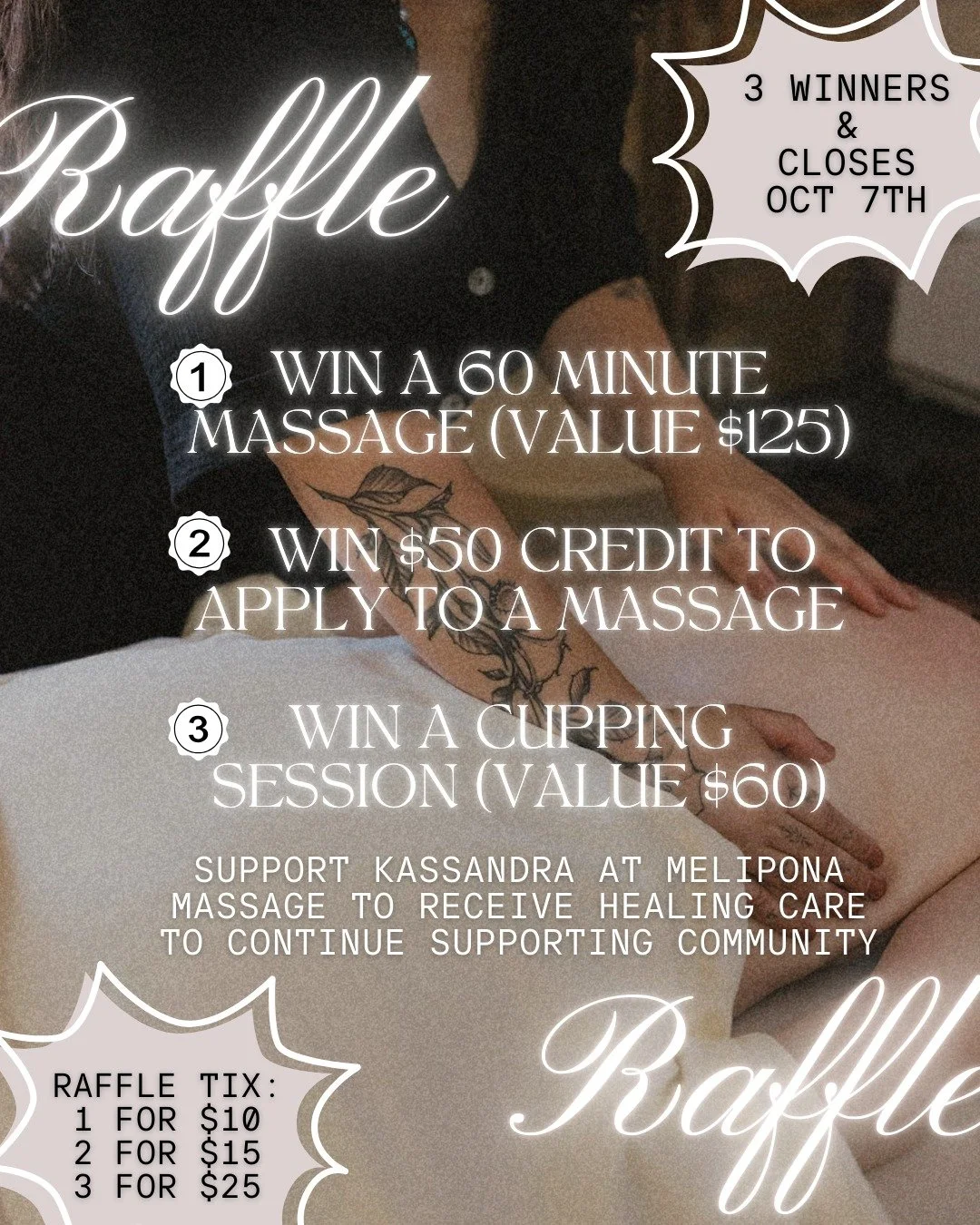 ✨ Support Kassandra at Melipona Massage to receive healing care to continue supporting community! ✨

❣️ Recently, I have had to lighten my massage load to seeing 6 people per week rather than 8 to allow for my body to rest in between sessions. I am n