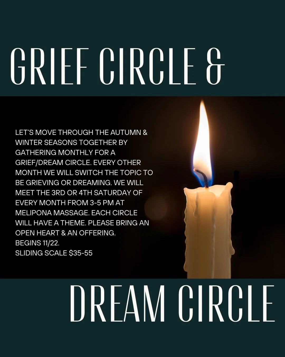 Let&rsquo;s move through the autumn &amp; winter seasons together by gathering monthly for a grief/dream circle. 

Every other month we will switch the topic to be grieving or dreaming. We will meet the 3rd OR 4th Saturday of every month from 3-5 pm 