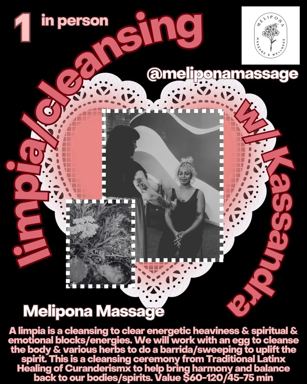 ✨Melipona Massage Offering for Raffle - 45-75 MIN LIMPIA/CLEANSING✨ (my number is #1 to enter)

🌹A limpia is a cleansing to clear energetic heaviness &amp; spiritual &amp; emotional blocks/energies. We will work with an egg to cleanse the body &amp;