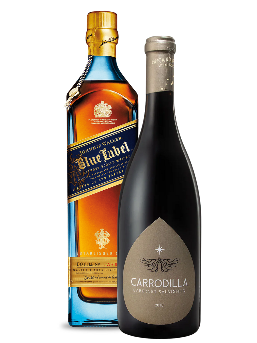 Whisky Johnnie Walker Blue Label (750ml) + VT La Carrodilla Cabernet (750ml)