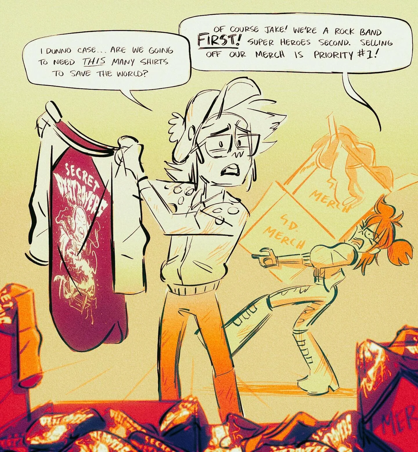 Secret Destroyers tees are still for sale! We&rsquo;re nearly out of XL&rsquo;s so get yours while you still can!
👽⚡️🎸
.
.
.
.
.
.
#secretdestroyers #storyboard #animationart #comic #bandmerch