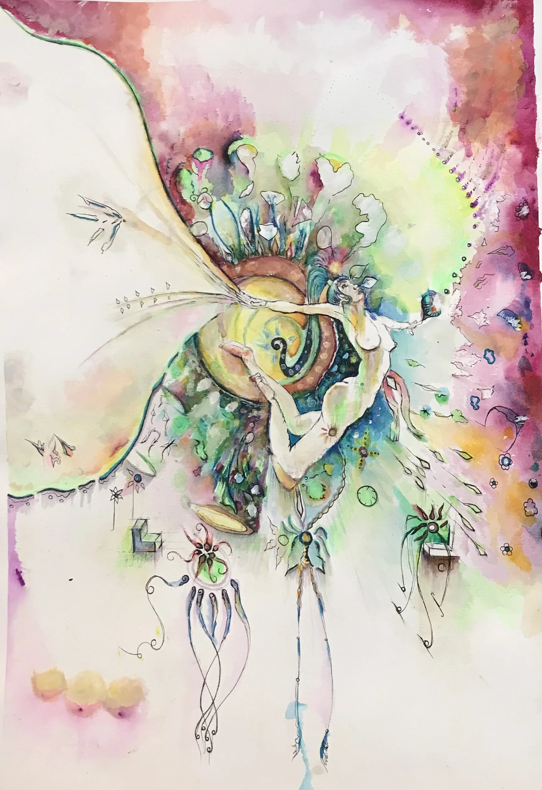 Freedom. Mixed Media : Acrylic, watercolors, ink & markers. 2023