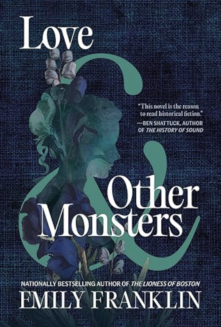 Book cover of 'Other Monsters' by Emily Franklin with a portrait of a woman's face in profile, intertwined with floral elements, and the title in large white text.