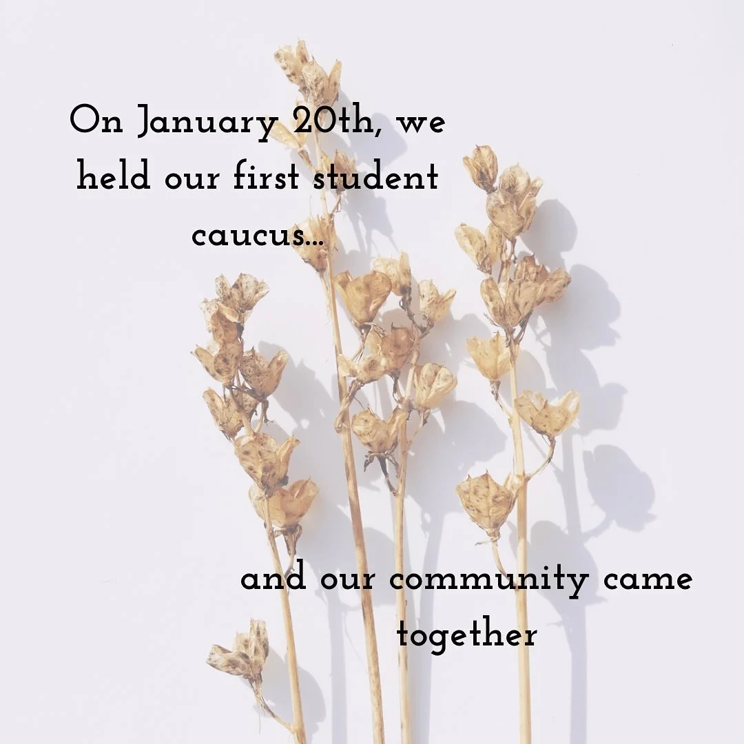Our first student caucus was last week, and we absolutely loved talking with you. It was a powerful experience for many, and we hope you got something out of it too. Please stay tuned for info about our next meeting!
