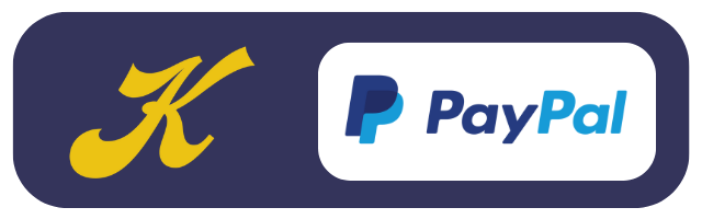 Logo featuring a yellow cursive letter 'K' and the PayPal logo with both blue and light blue text.