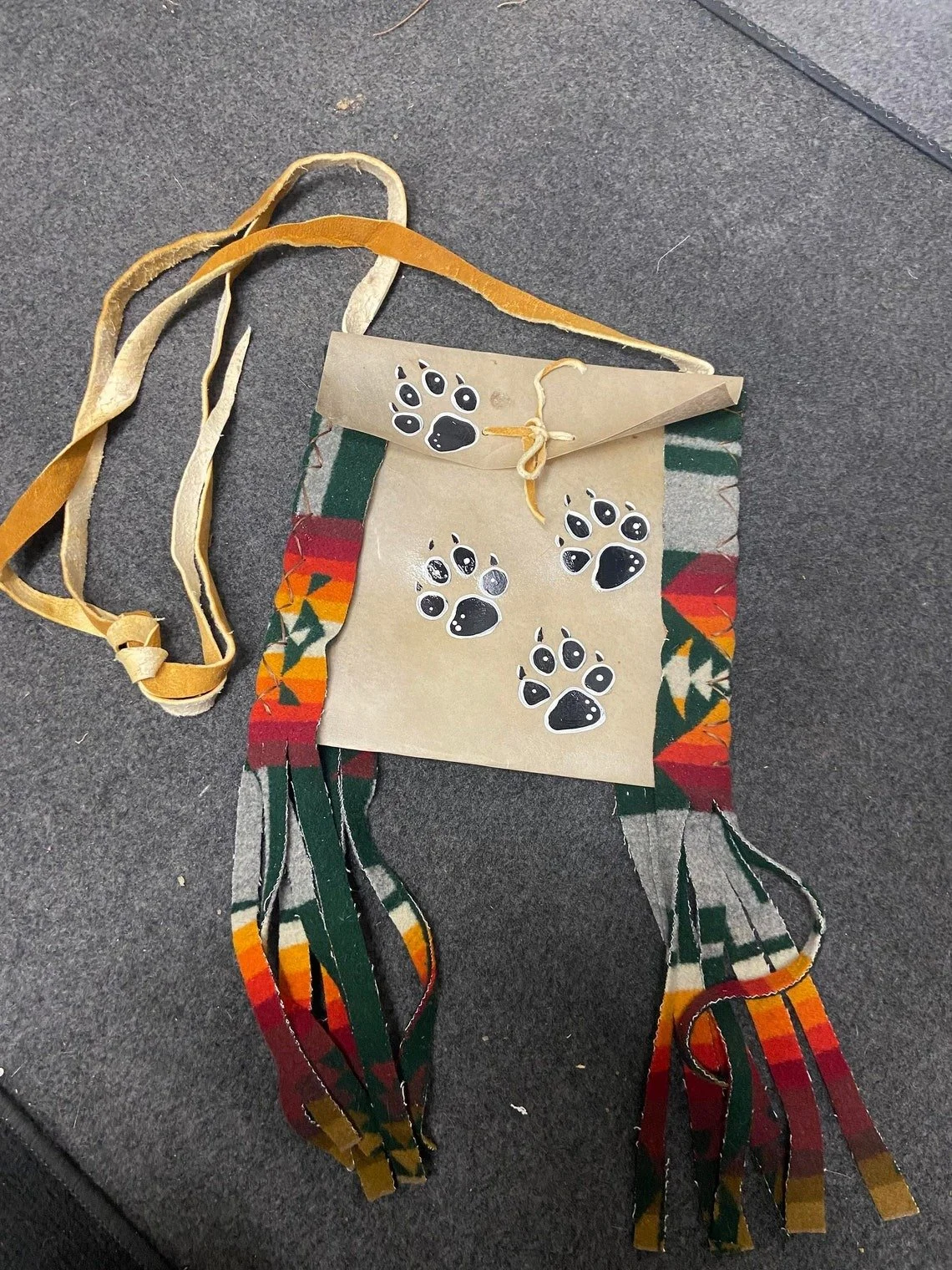 Wolf paw Parfleche Bag Brain Tan Strap