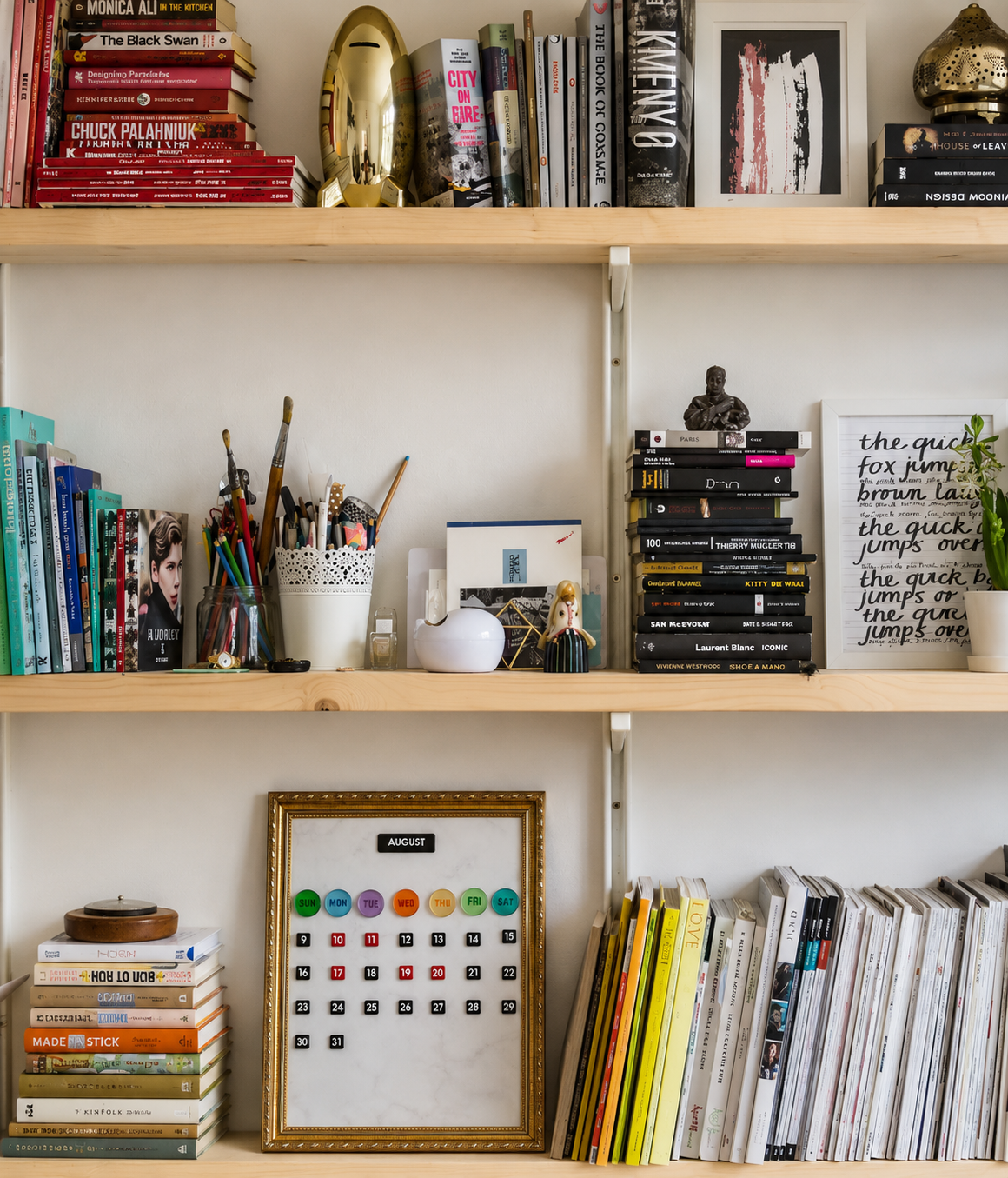 Spark's calendar in bookcase