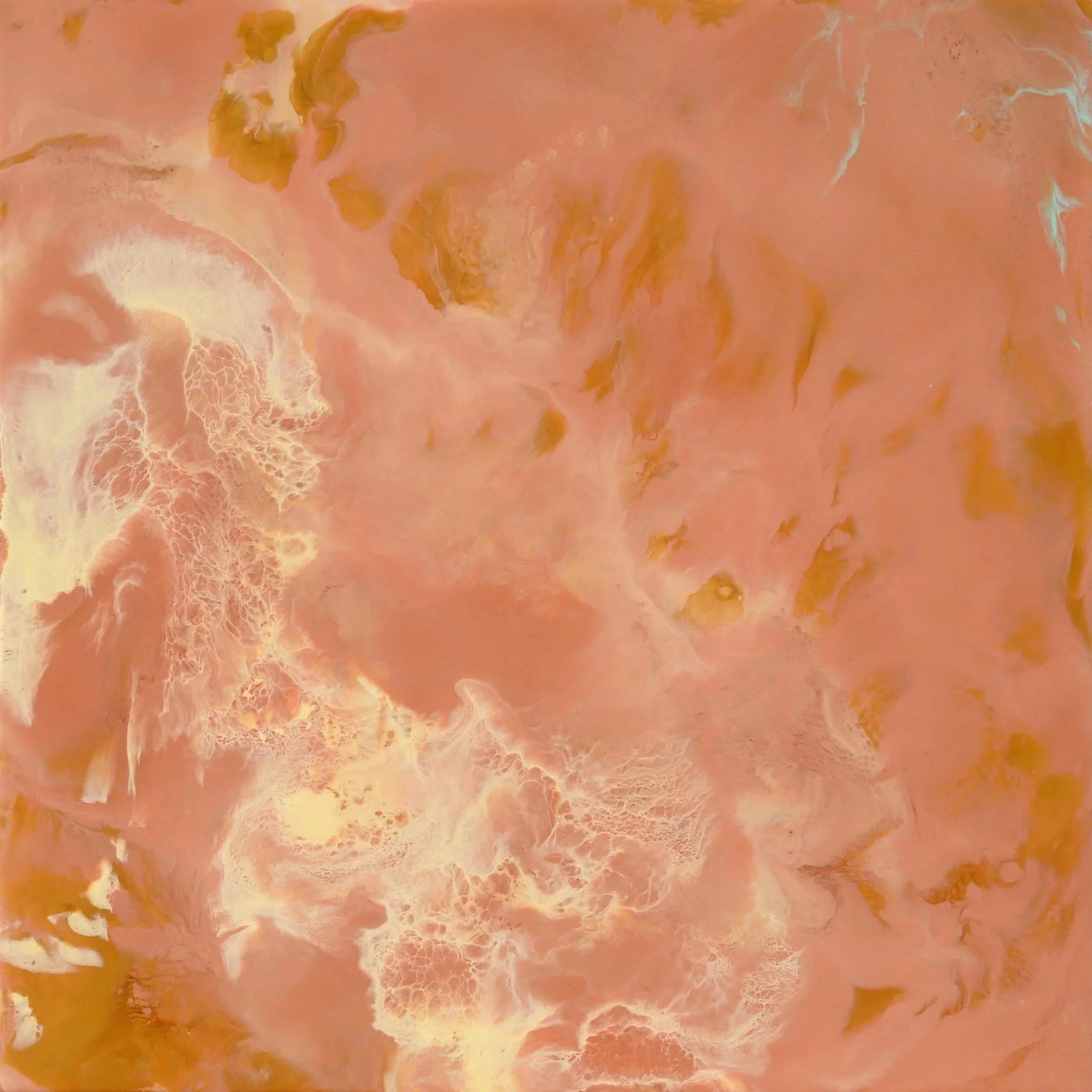 Abstract art with swirling shades of pink, cream, and gold.