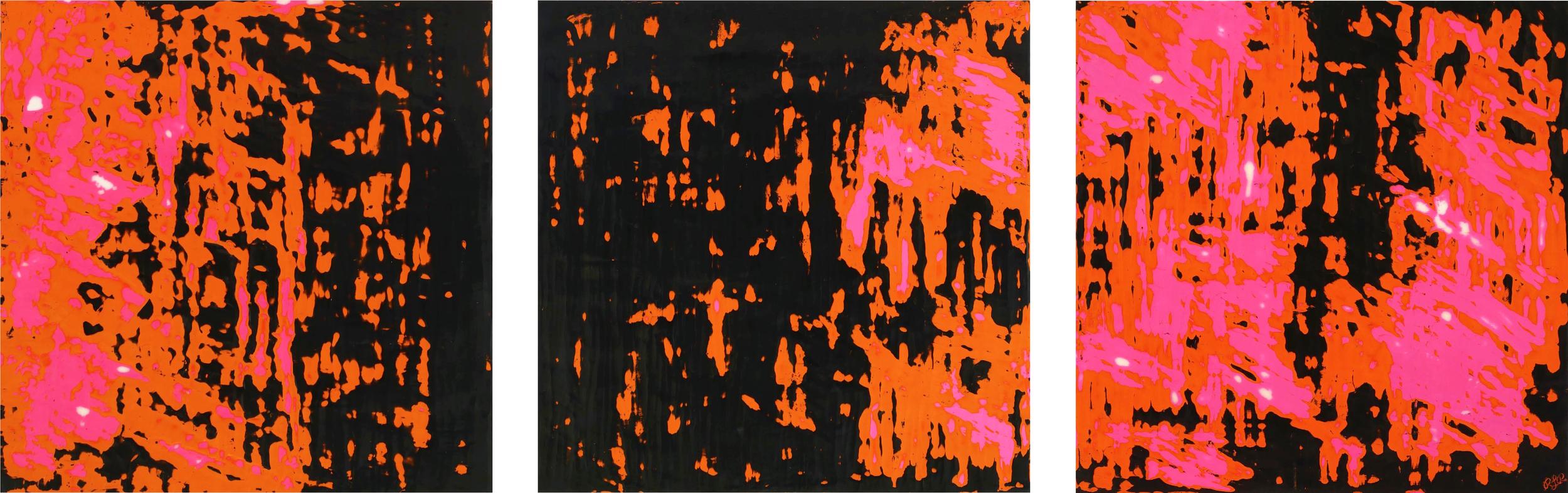 “Neon Graffiti” Triptych / Encaustic on 1-1/2” cradled panels, three 16”x 16”, $1795 / SOLD