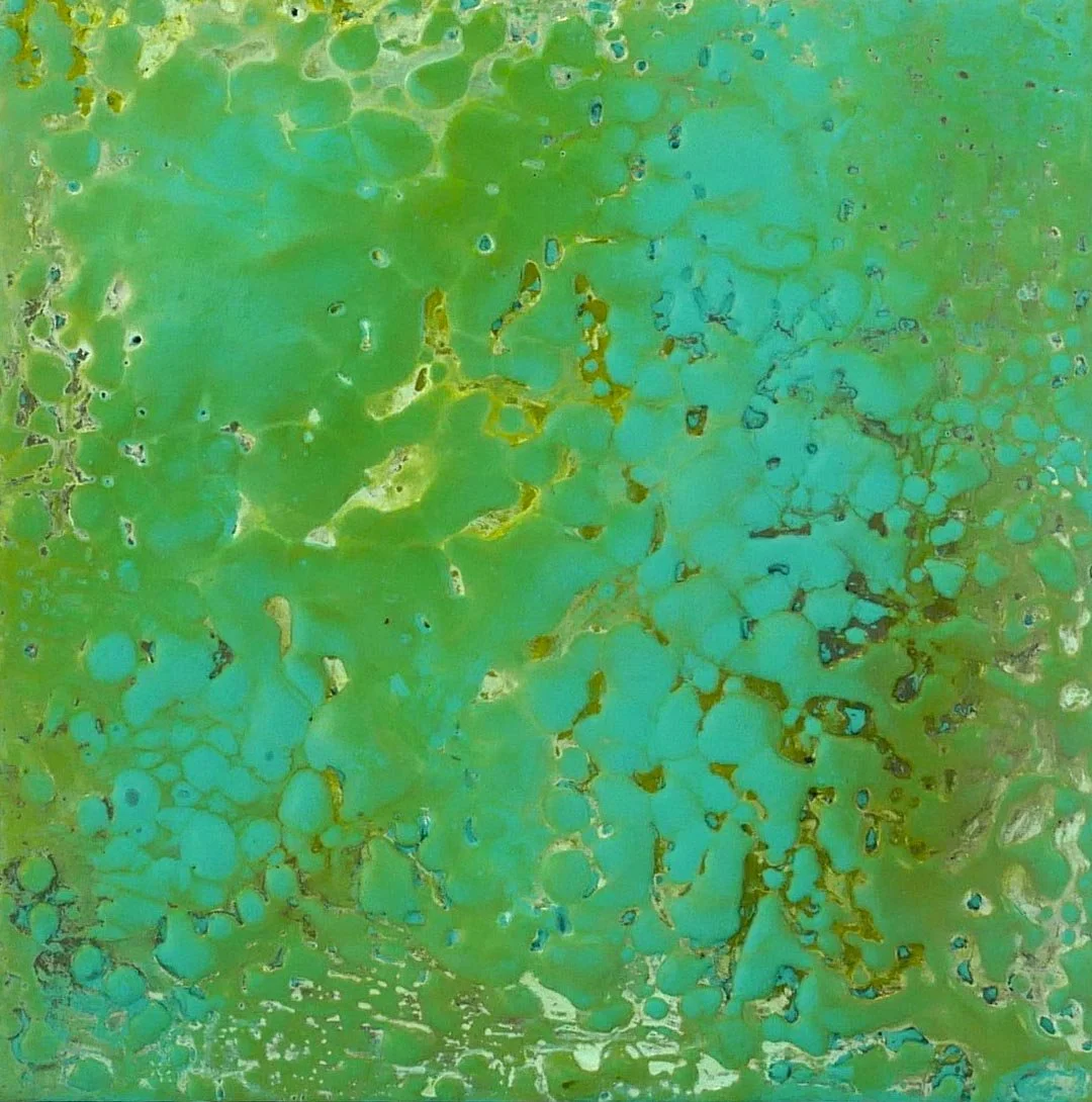 Malachite Green Study / Encaustic on 1 1/2" cradled panel, 6"x 6"